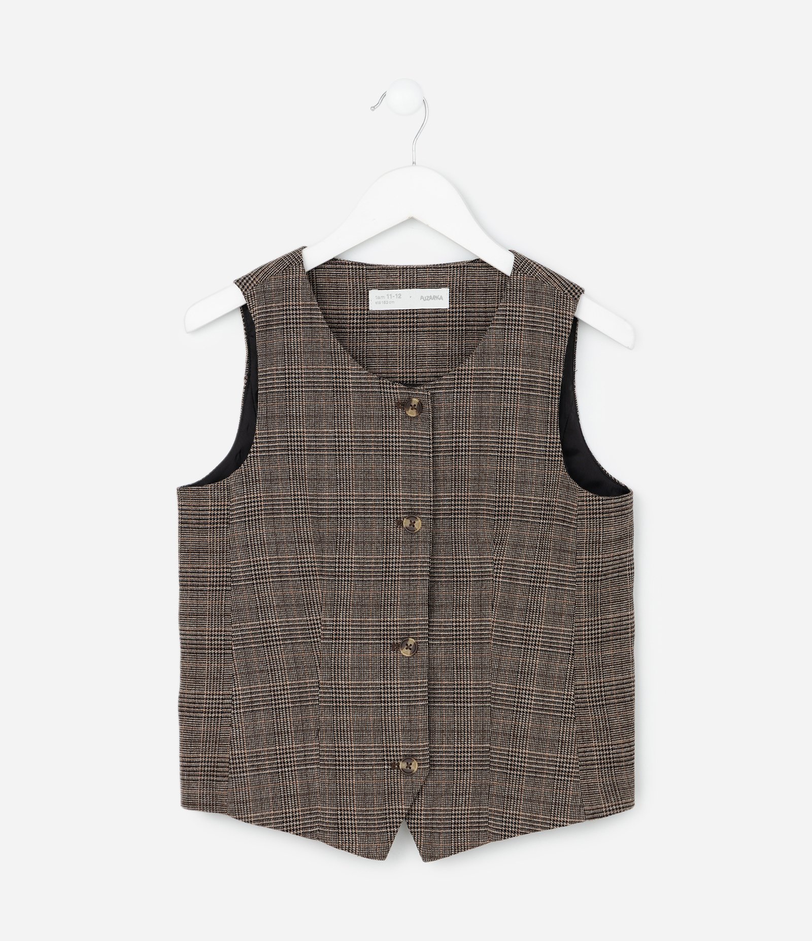 Colete Infantil Alfaiatado em Xadrez com Bolsos Fake – Tam 5 a 14 Anos Marrom 2