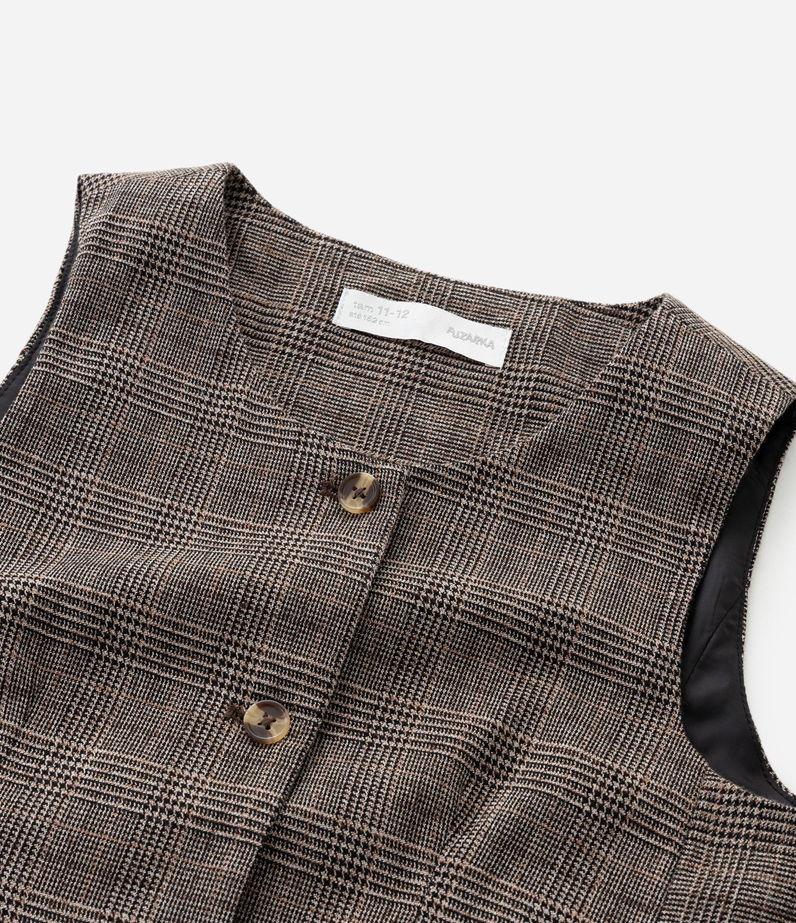 Colete Infantil Alfaiatado em Xadrez com Bolsos Fake – Tam 5 a 14 Anos Marrom 6