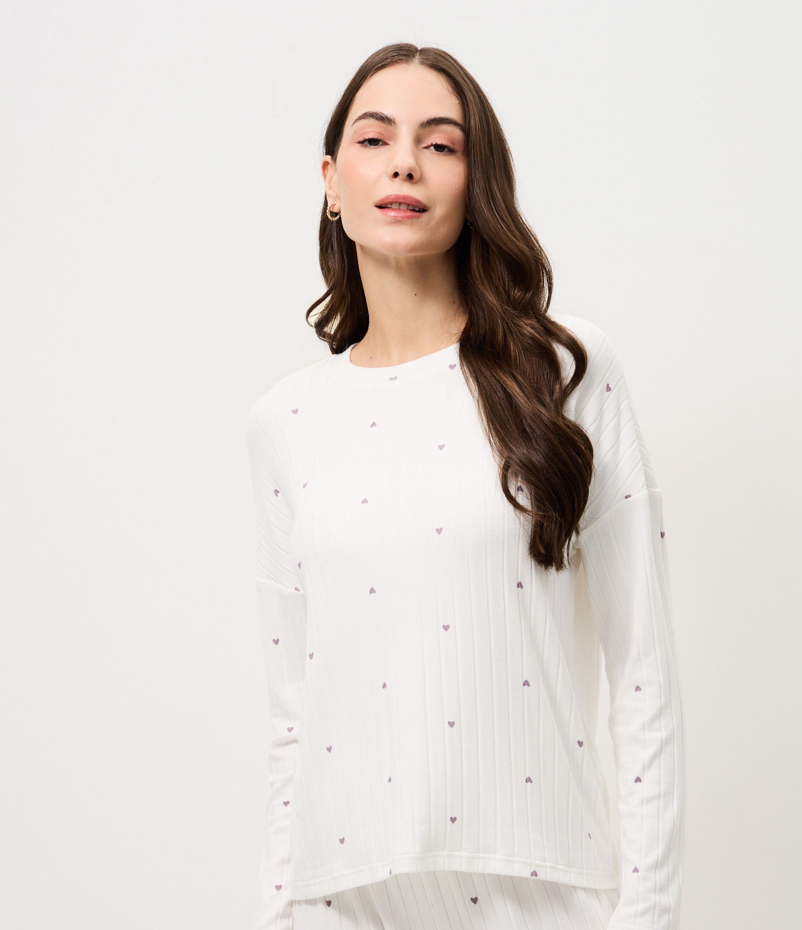Pijama Longo em Tricô com Estampa de Cerejas Branco 2
