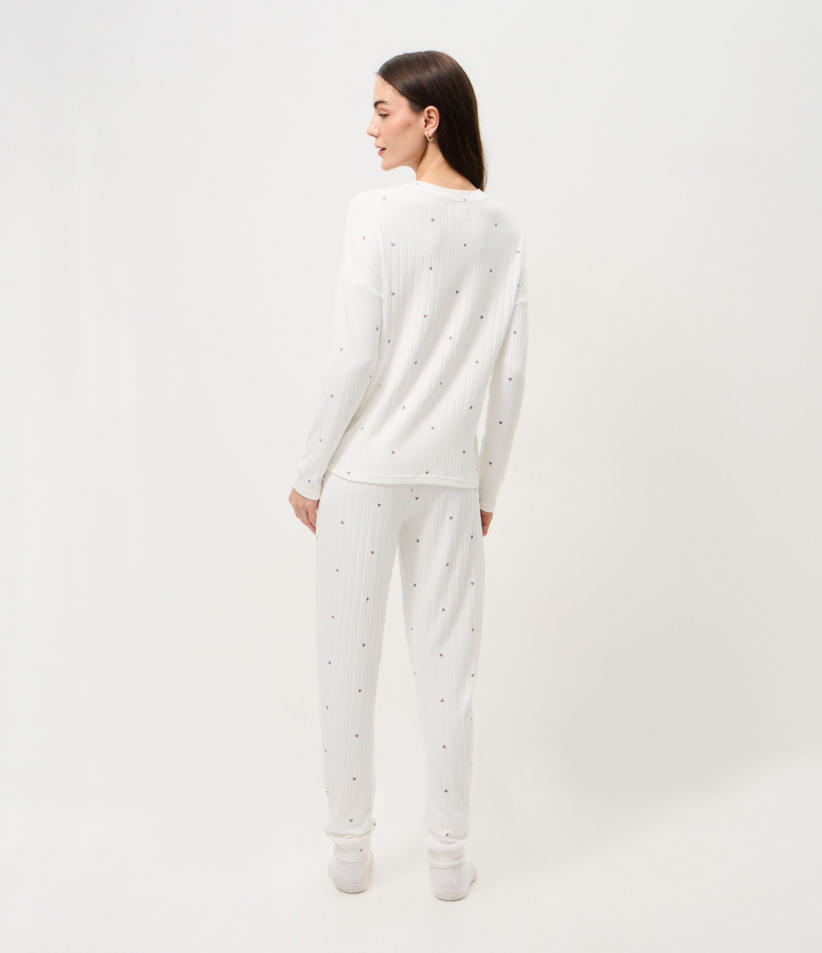 Pijama Longo em Tricô com Estampa de Cerejas Branco 4
