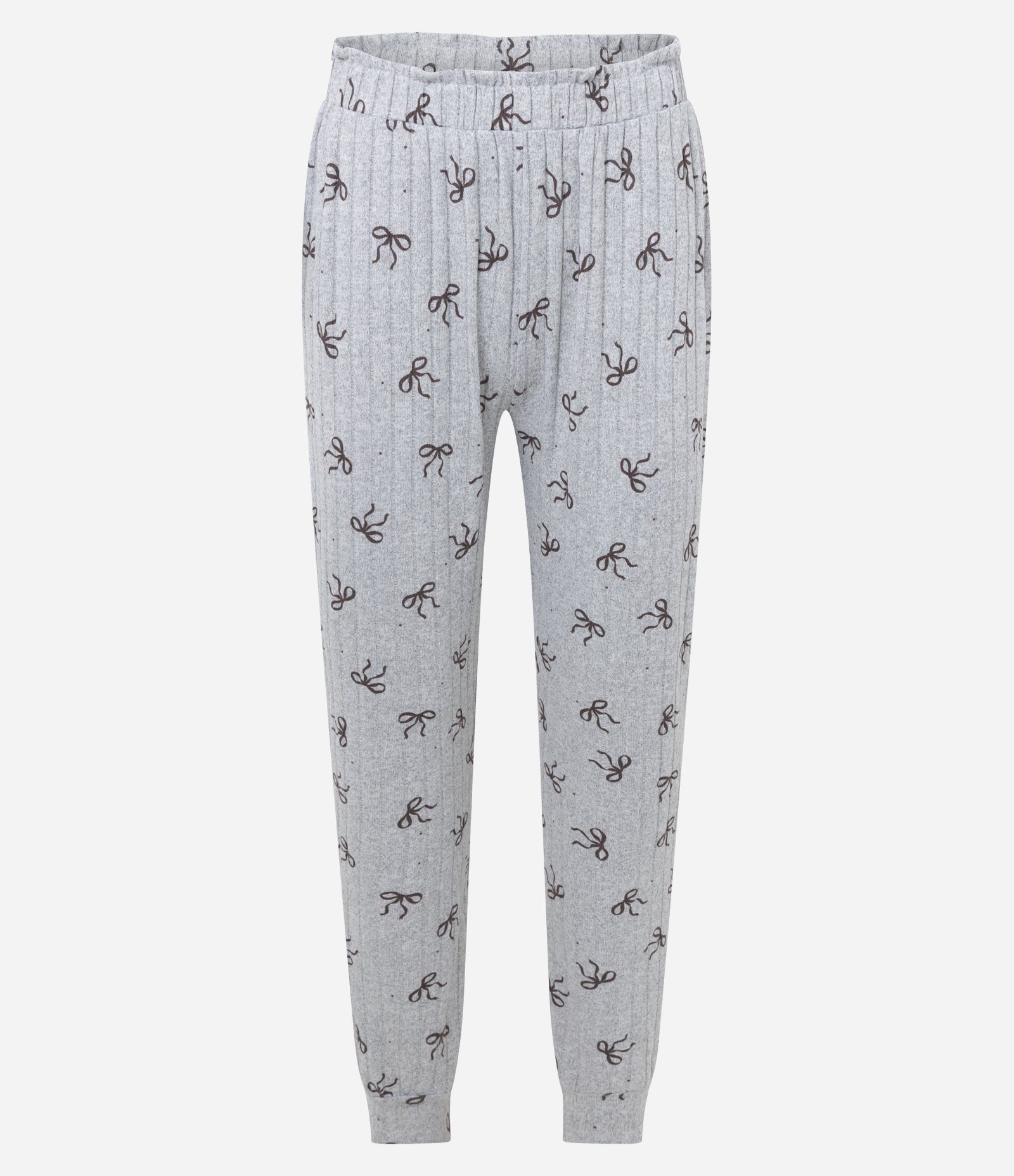 Pijama Longo em Tricô com Estampa de Lacinhos Cinza 6