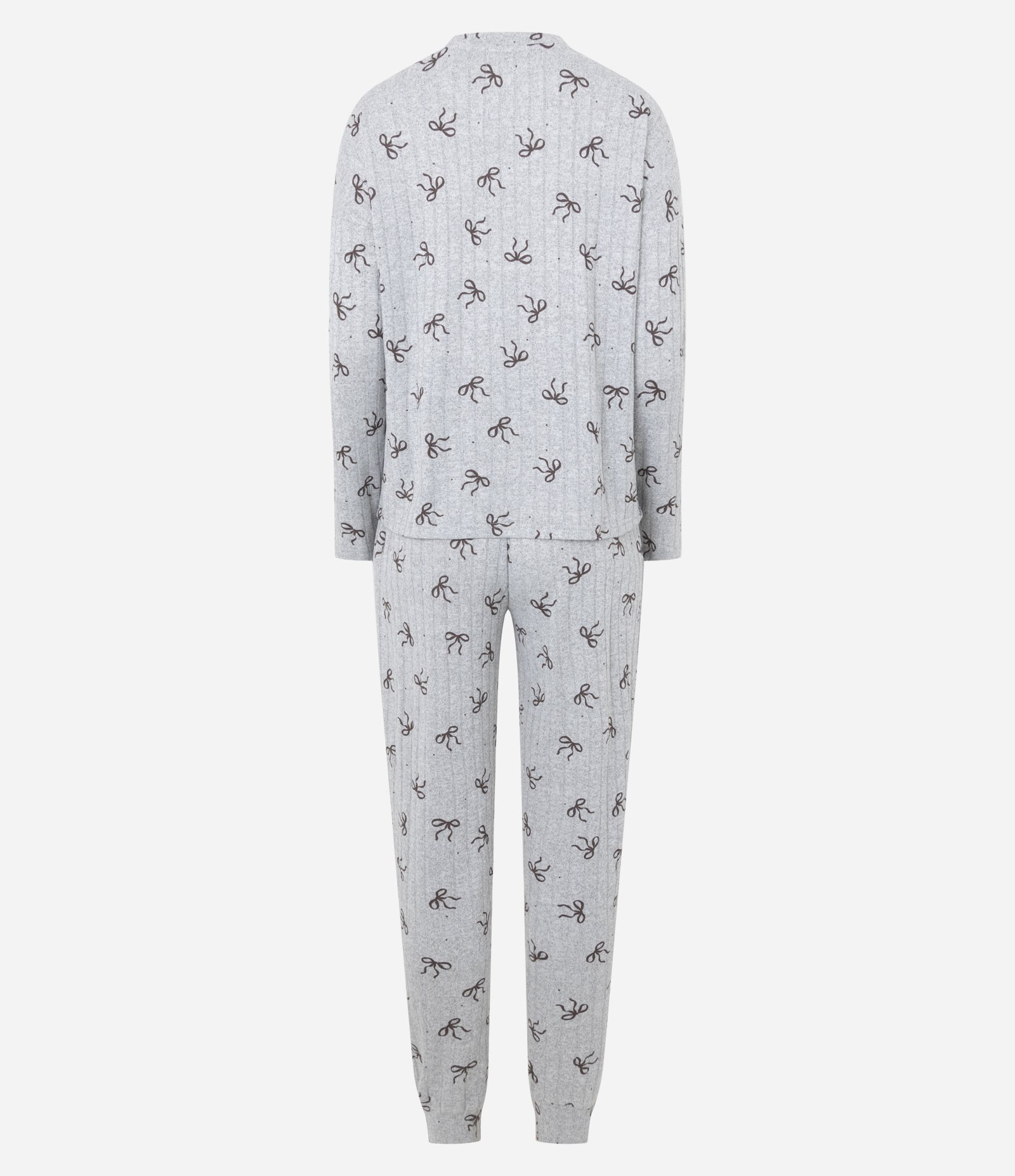 Pijama Longo em Tricô com Estampa de Lacinhos Cinza 7