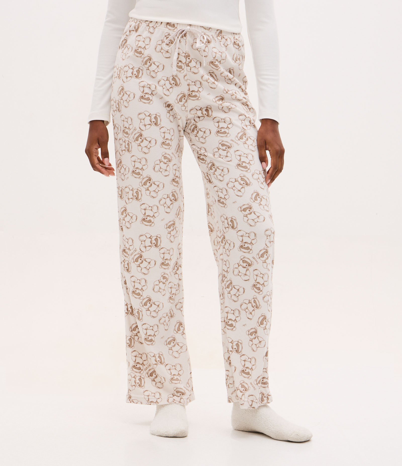 Calça de Pijama com Estampa de Urso Branco/Bege 2