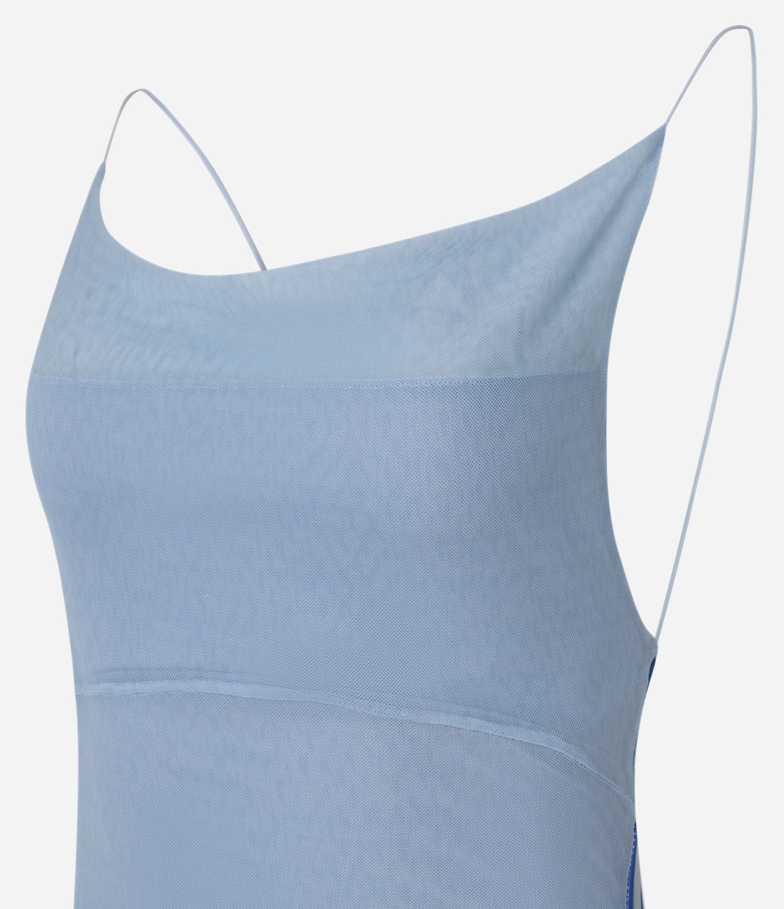 Vestido em Tule com Decote Degagê e Estampa Paisagem Azul 2