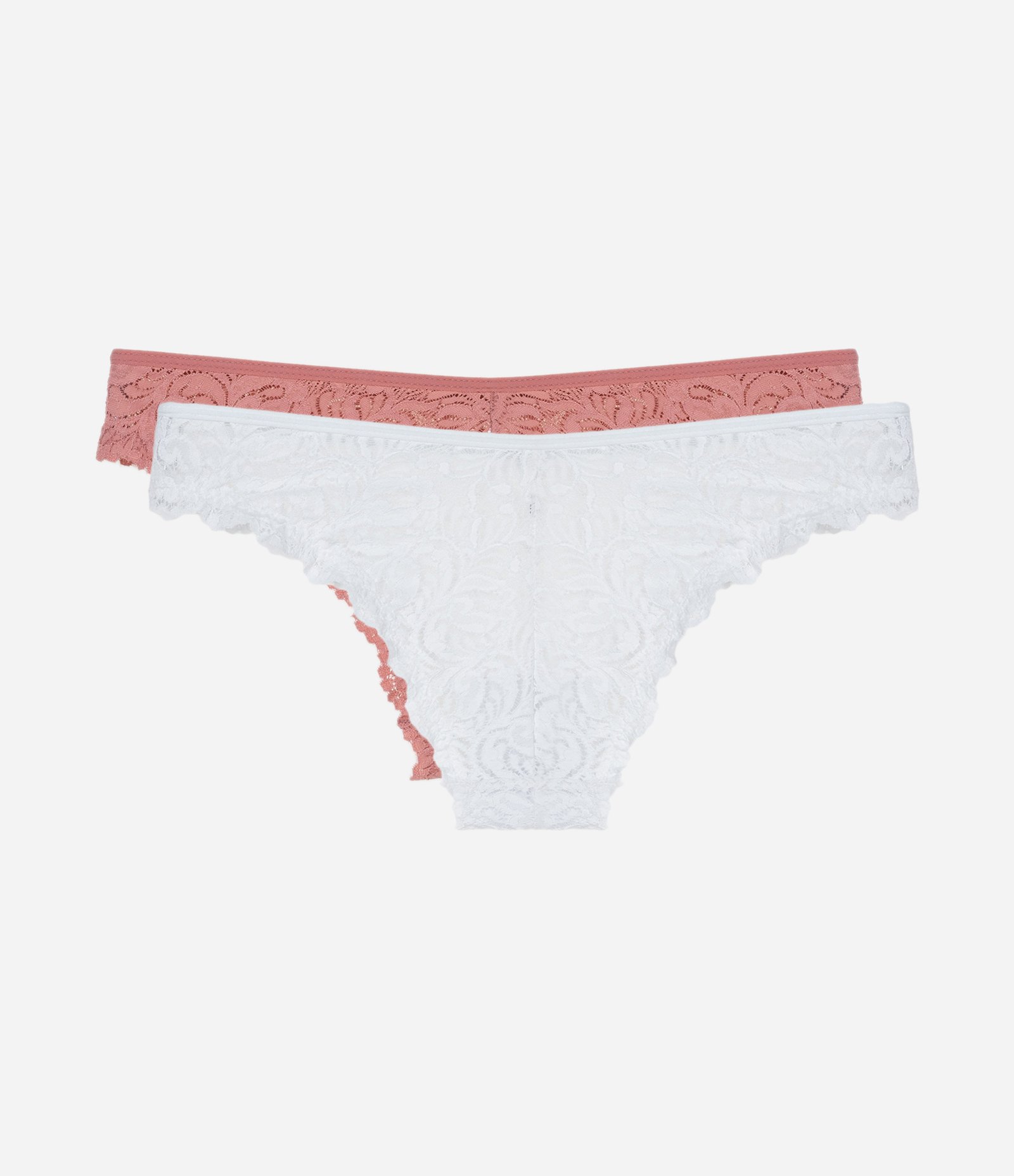 Kit 02 Calcinhas Biquíni em Renda Floral Rosa/Branco 2