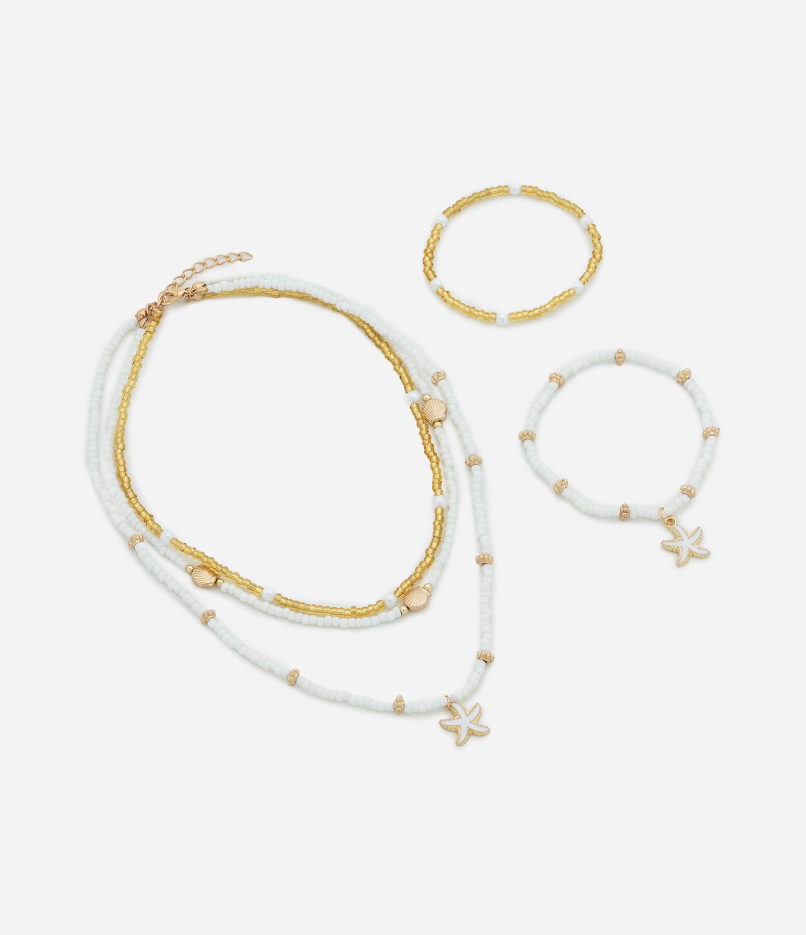 Kit 02 Colar e Pulseiras Infantis com Pingente de Estrela do Mar Amarelo 2