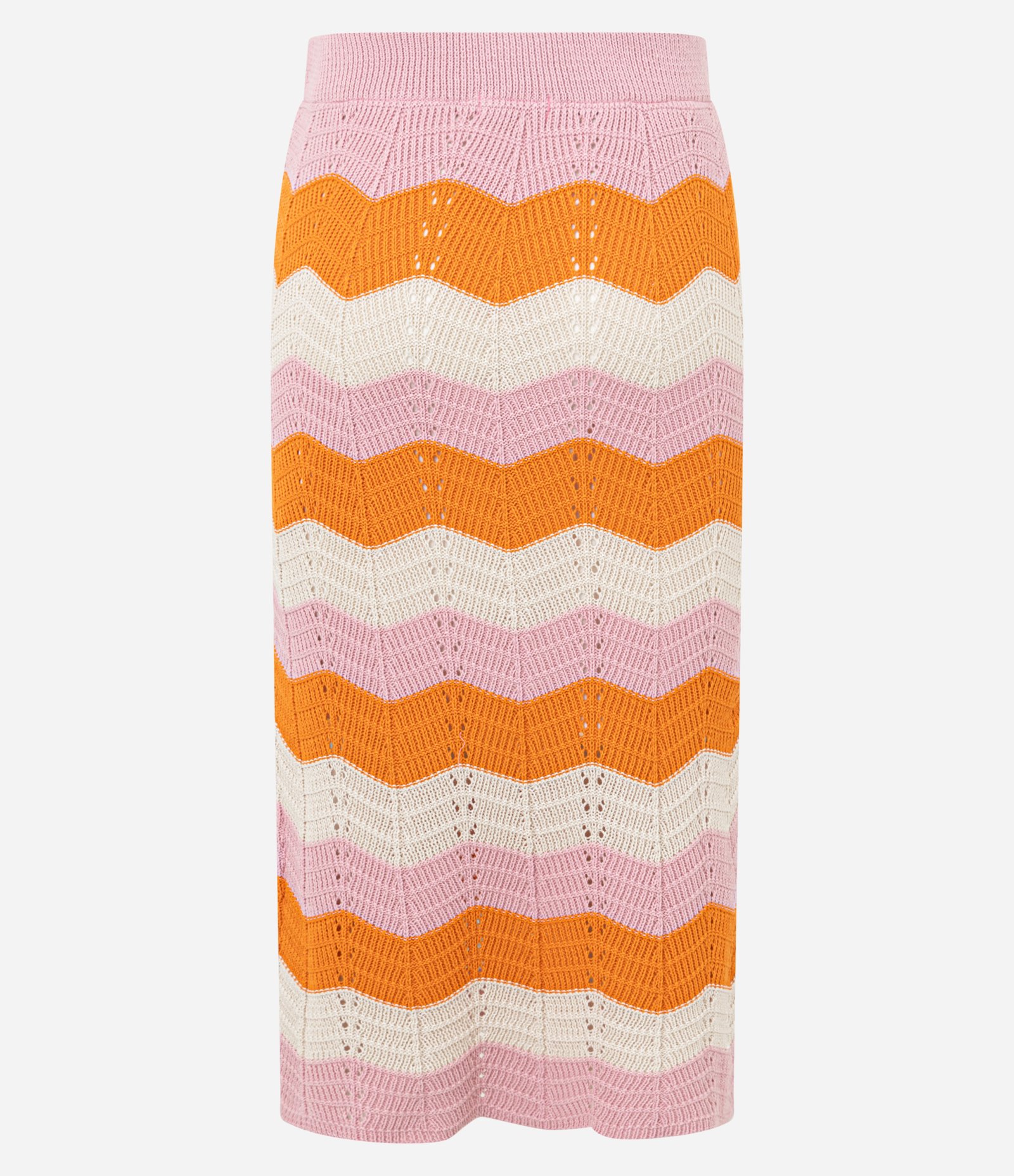 Saia Midi em Tricô com Listras Horizontais Zigue-Zague Rosa/Laranja/Off White 8