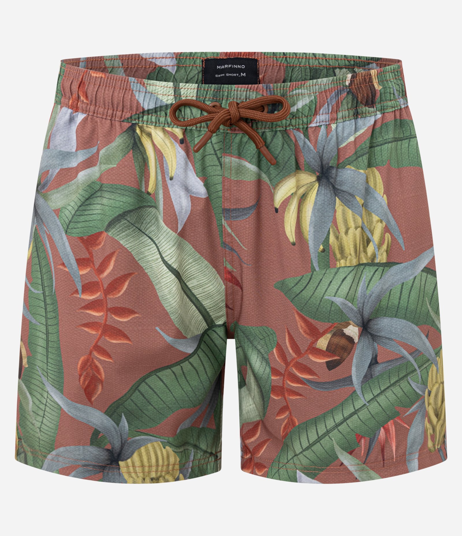 Bermuda de Banho em Microfibra com Estampa Folhagem com Banana Vermelho 5