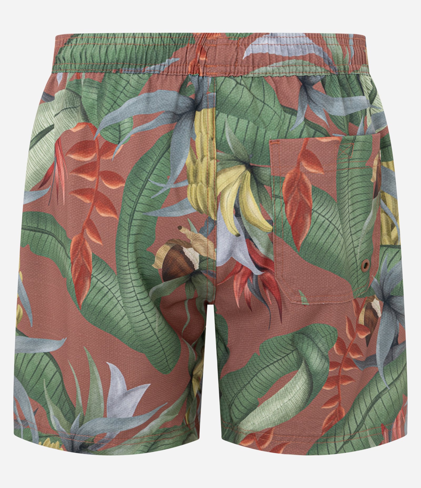 Bermuda de Banho em Microfibra com Estampa Folhagem com Banana Vermelho 6