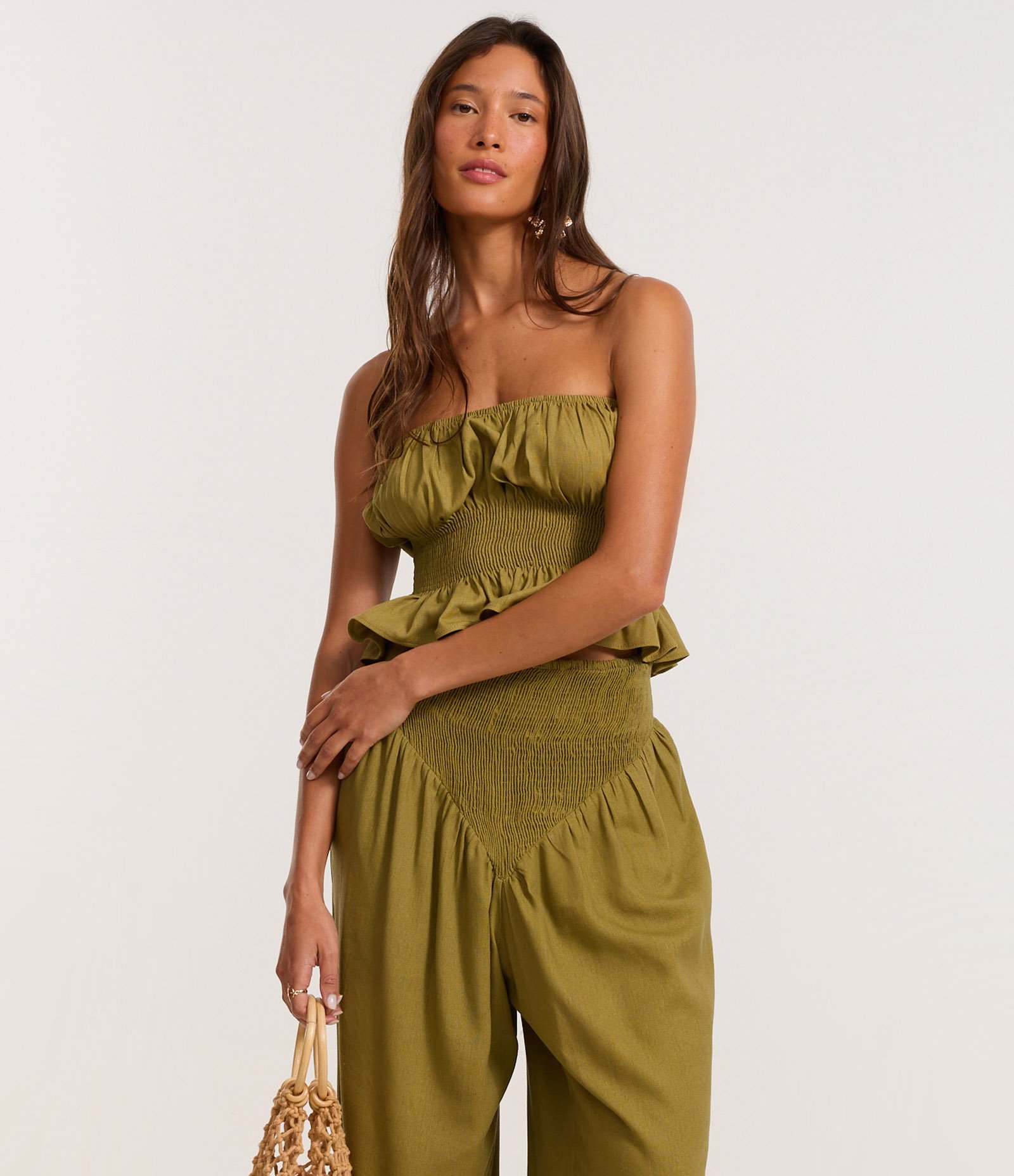 Calça Aladim em Viscolinho com Cós Largo em V Verde 2