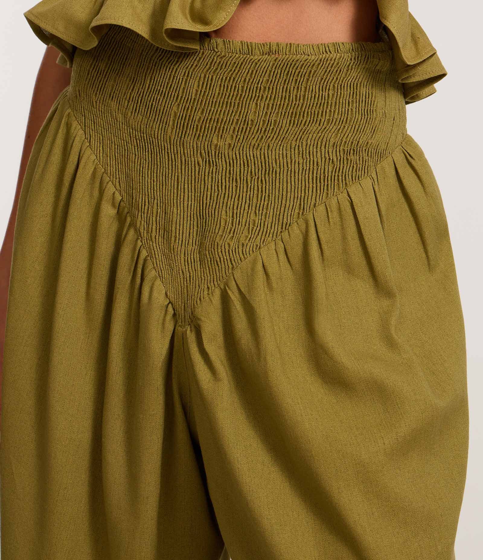 Calça Aladim em Viscolinho com Cós Largo em V Verde 4