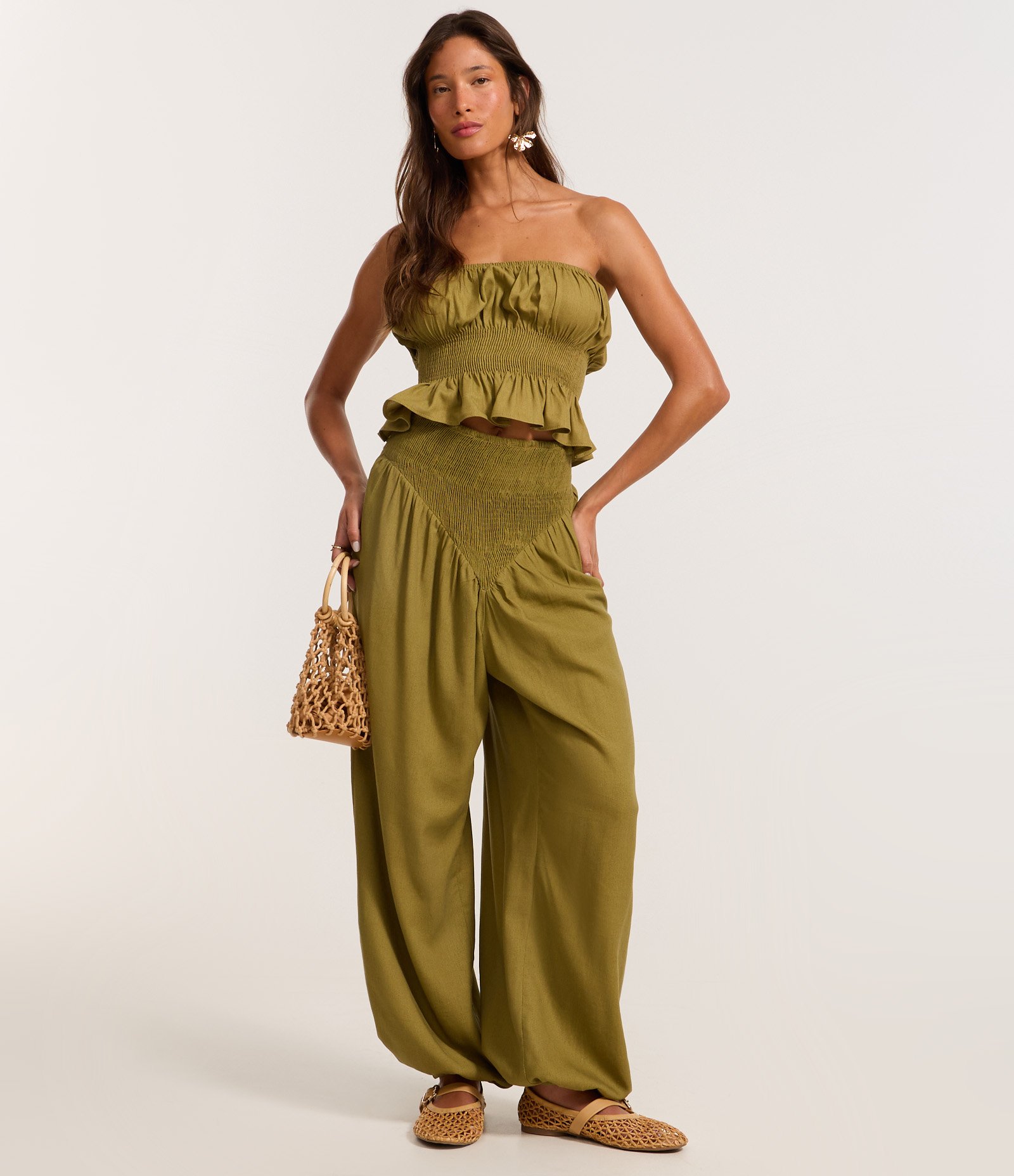 Blusa Peplum em Viscolinho sem Alça Verde 2