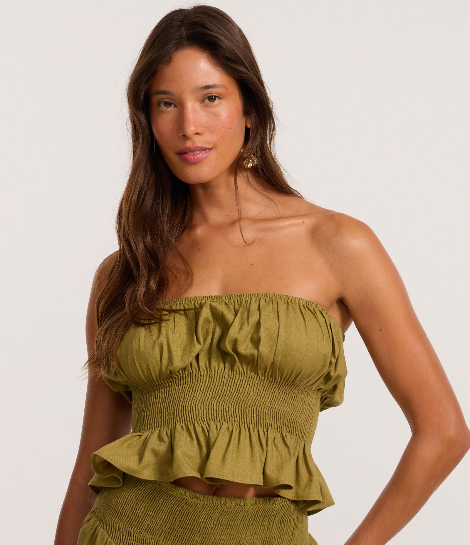 Blusa Peplum em Viscolinho sem Alça Verde 3