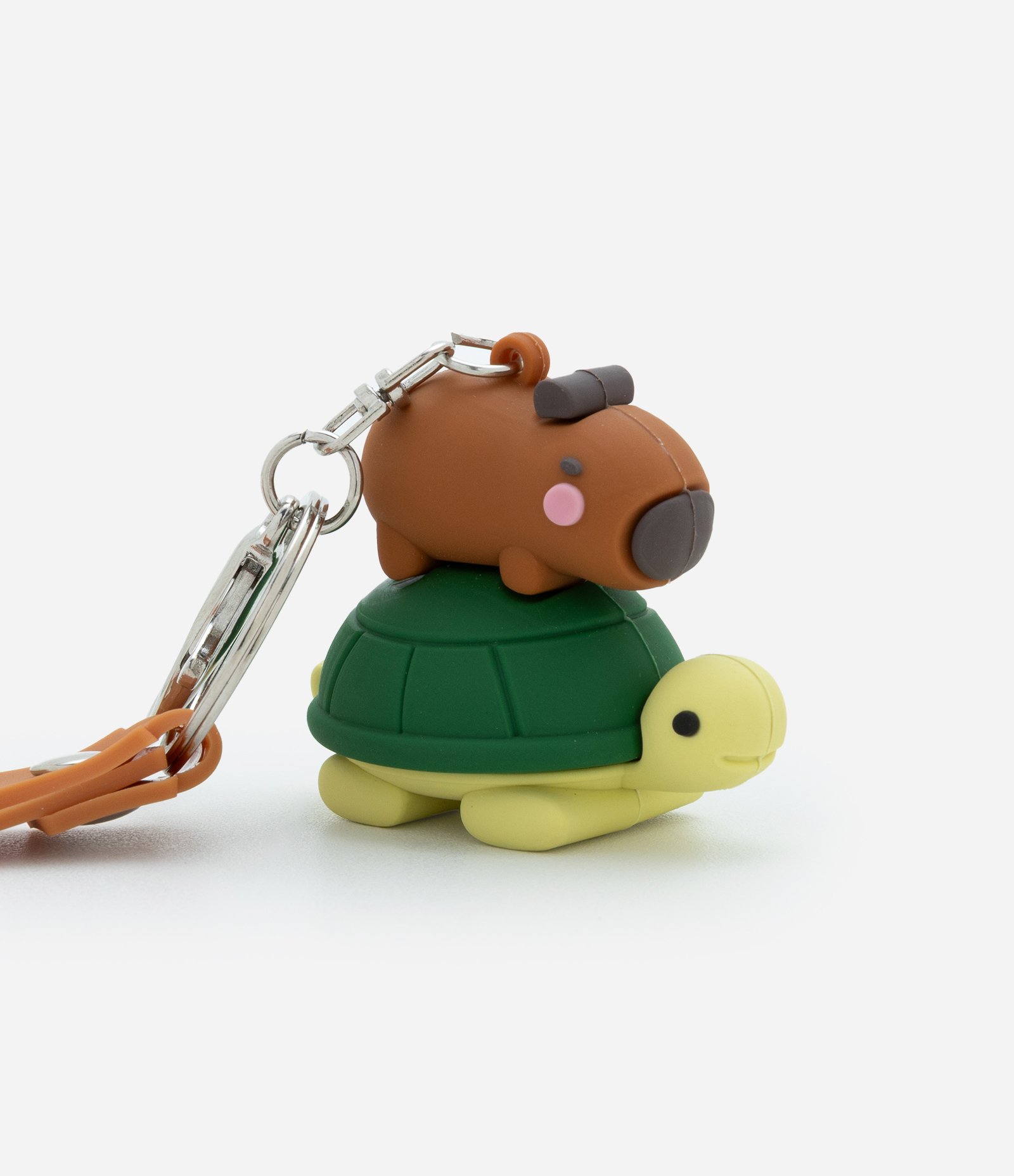 Chaveiro Infantil de Plástico com Capivara e Tartaruga - Tam Único Marrom 3
