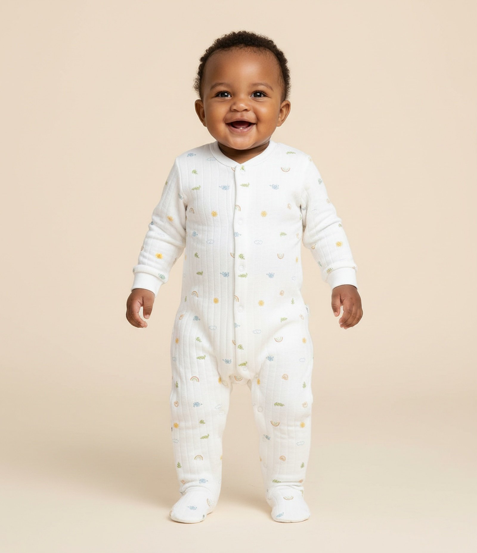 Macacão Bebê em Matelassê com Estampa Mini Icons – Tam RN a 18 Meses Branco 1