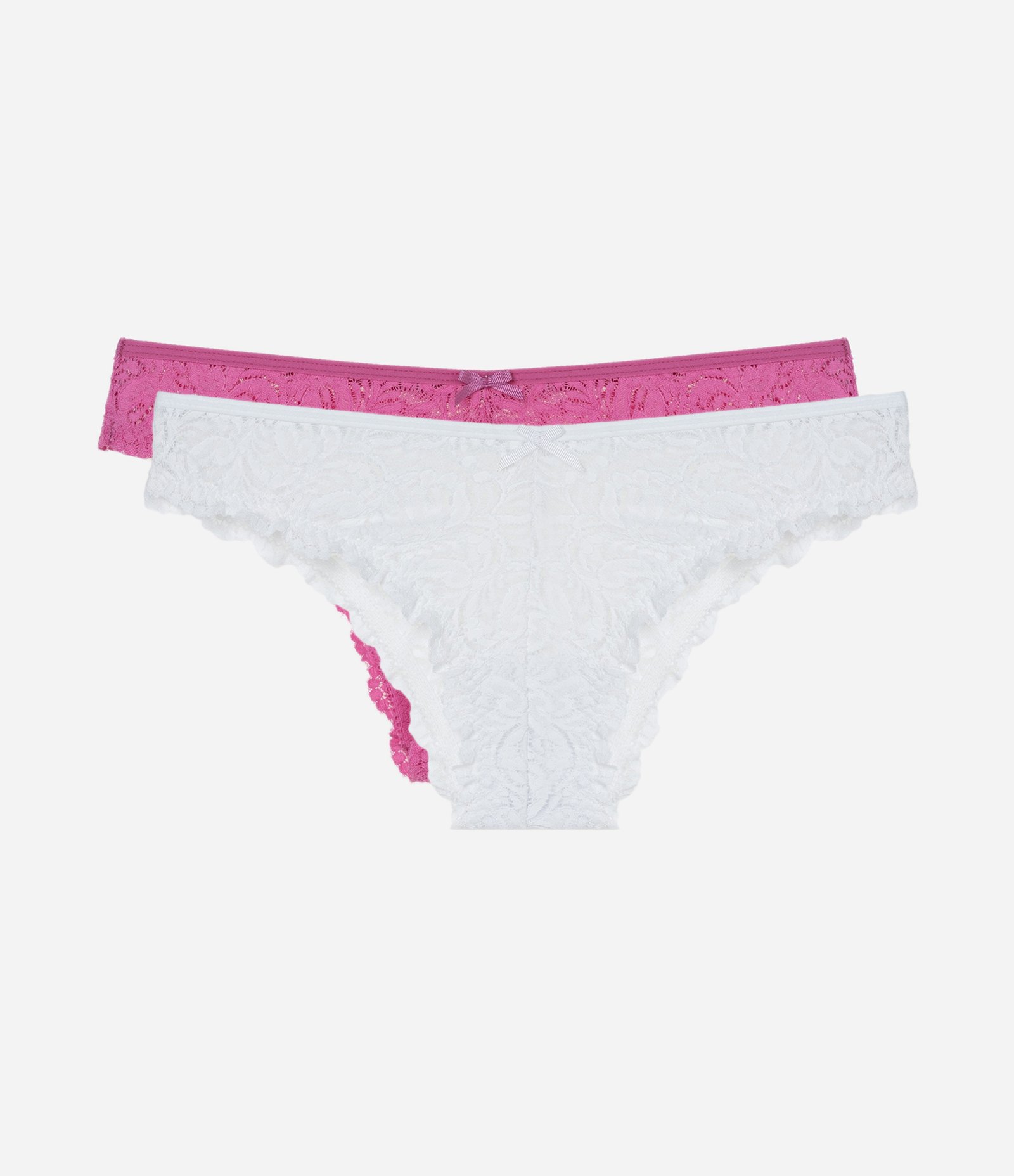 Kit 02 Calcinhas Biquíni em Renda Floral Rosa/Branco 1