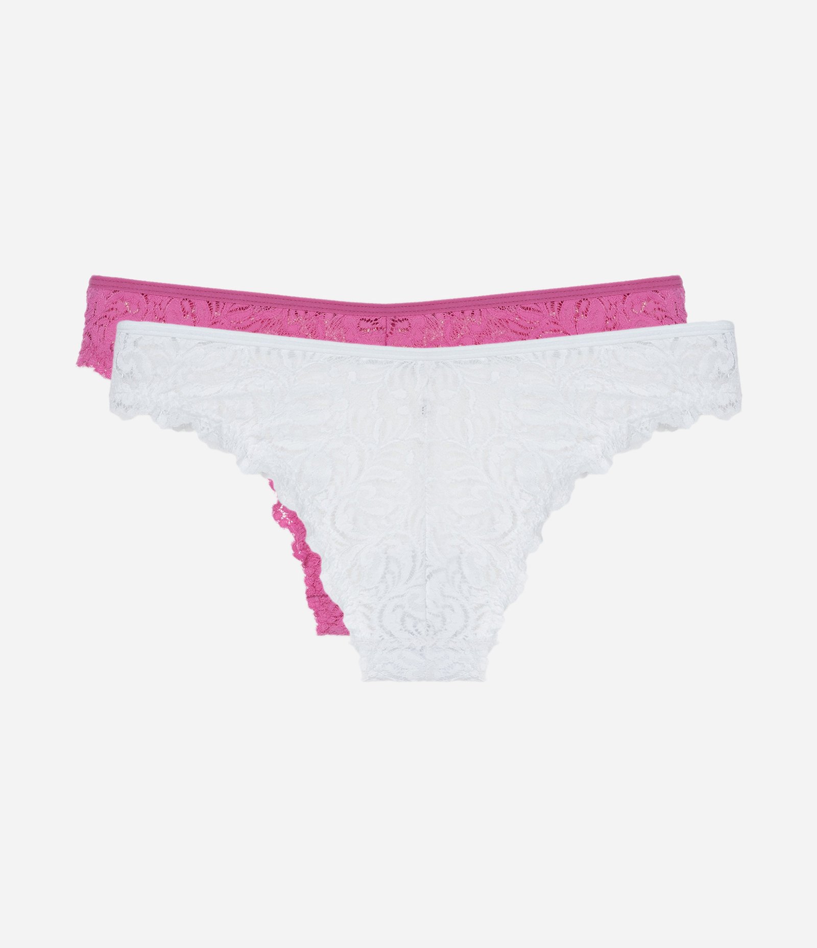 Kit 02 Calcinhas Biquíni em Renda Floral Rosa/Branco 2