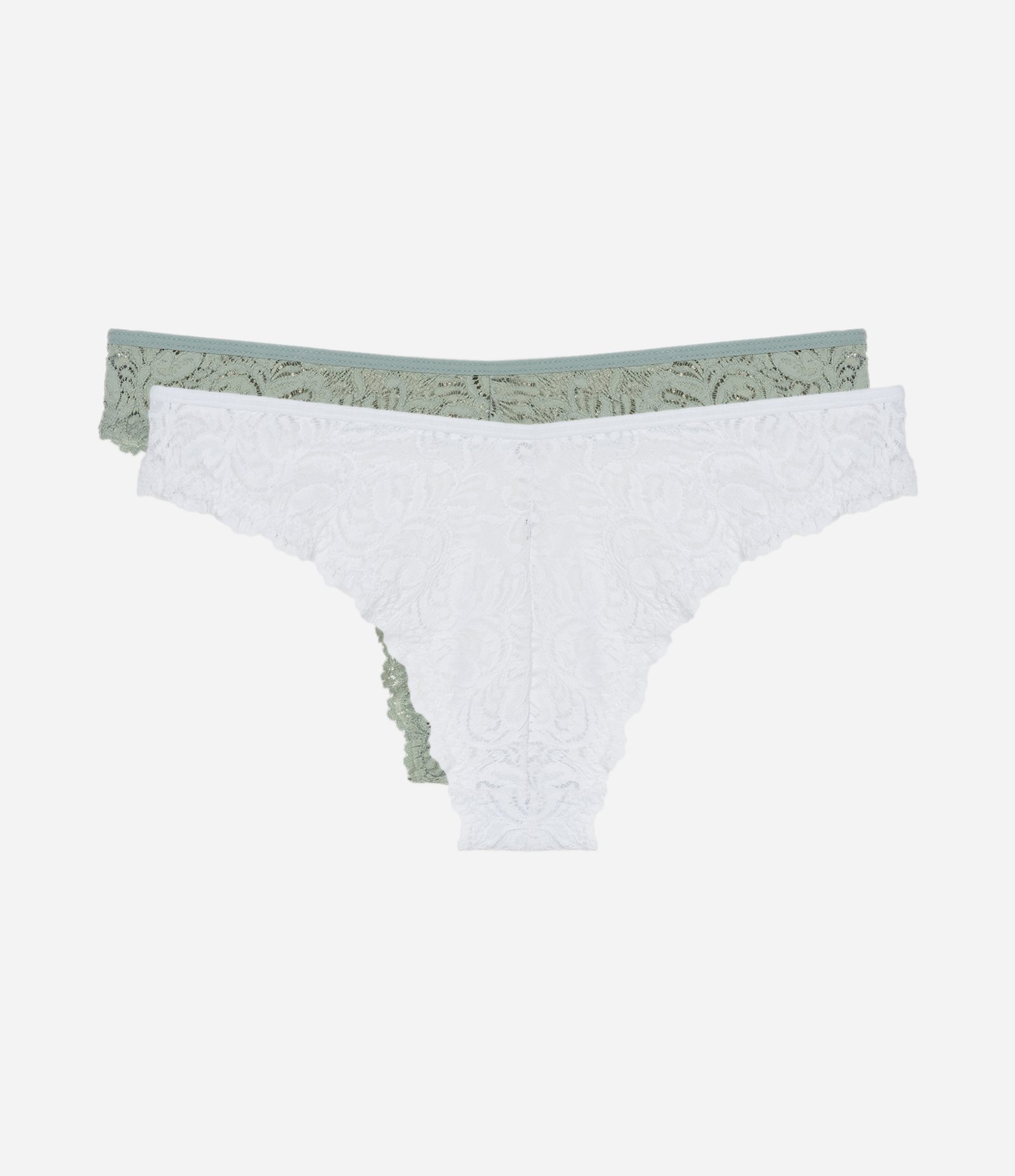 Kit 02 Calcinhas Biquíni em Renda Floral Verde/Branco 2