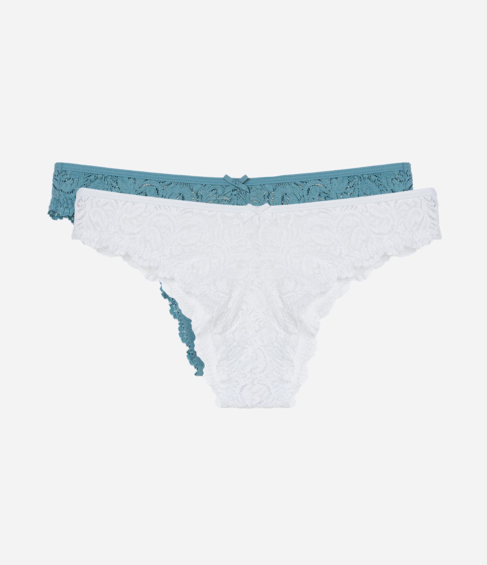 Kit 02 Calcinhas Biquíni em Renda Floral Verde/Branco 1