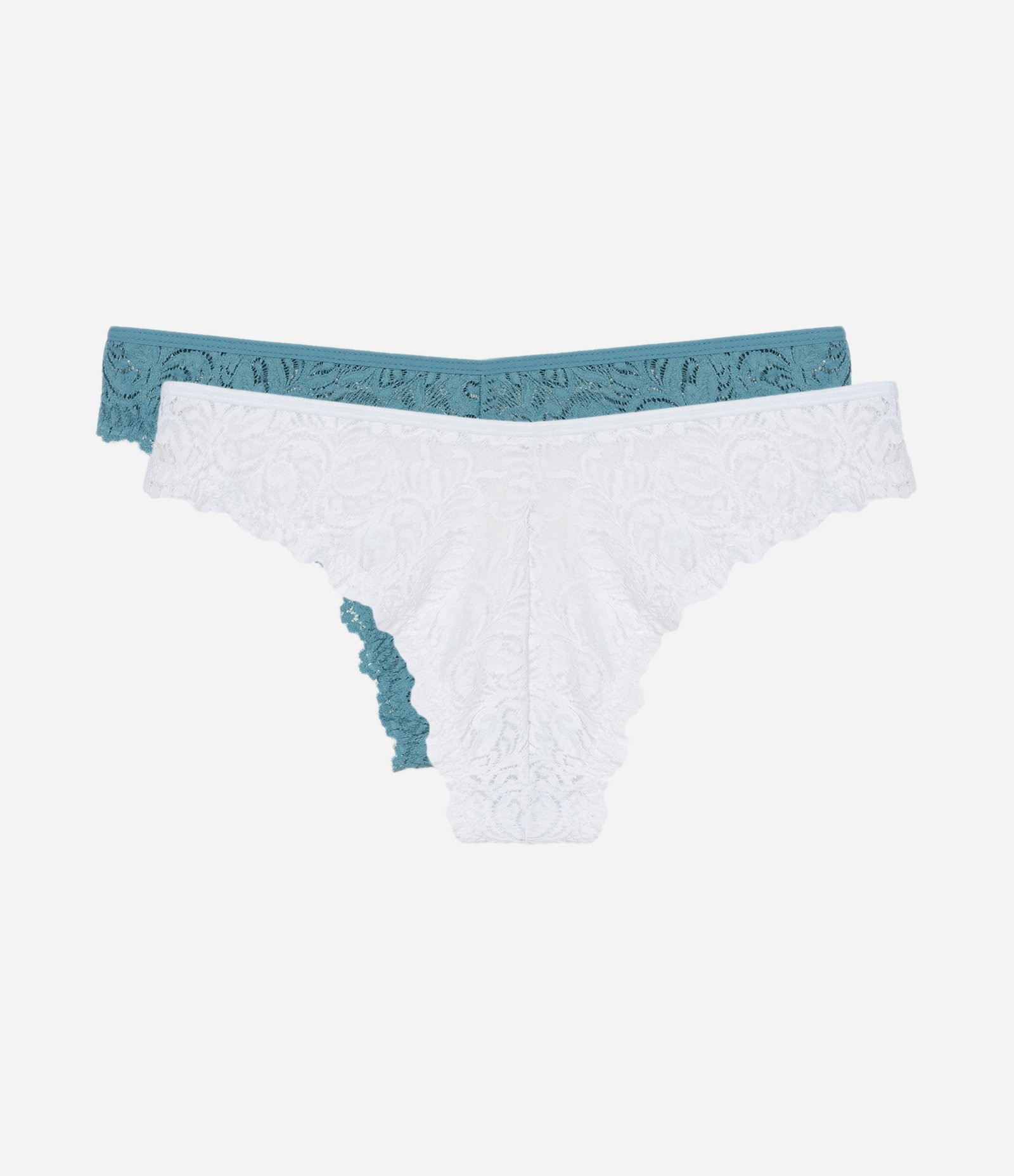 Kit 02 Calcinhas Biquíni em Renda Floral Verde/Branco 2