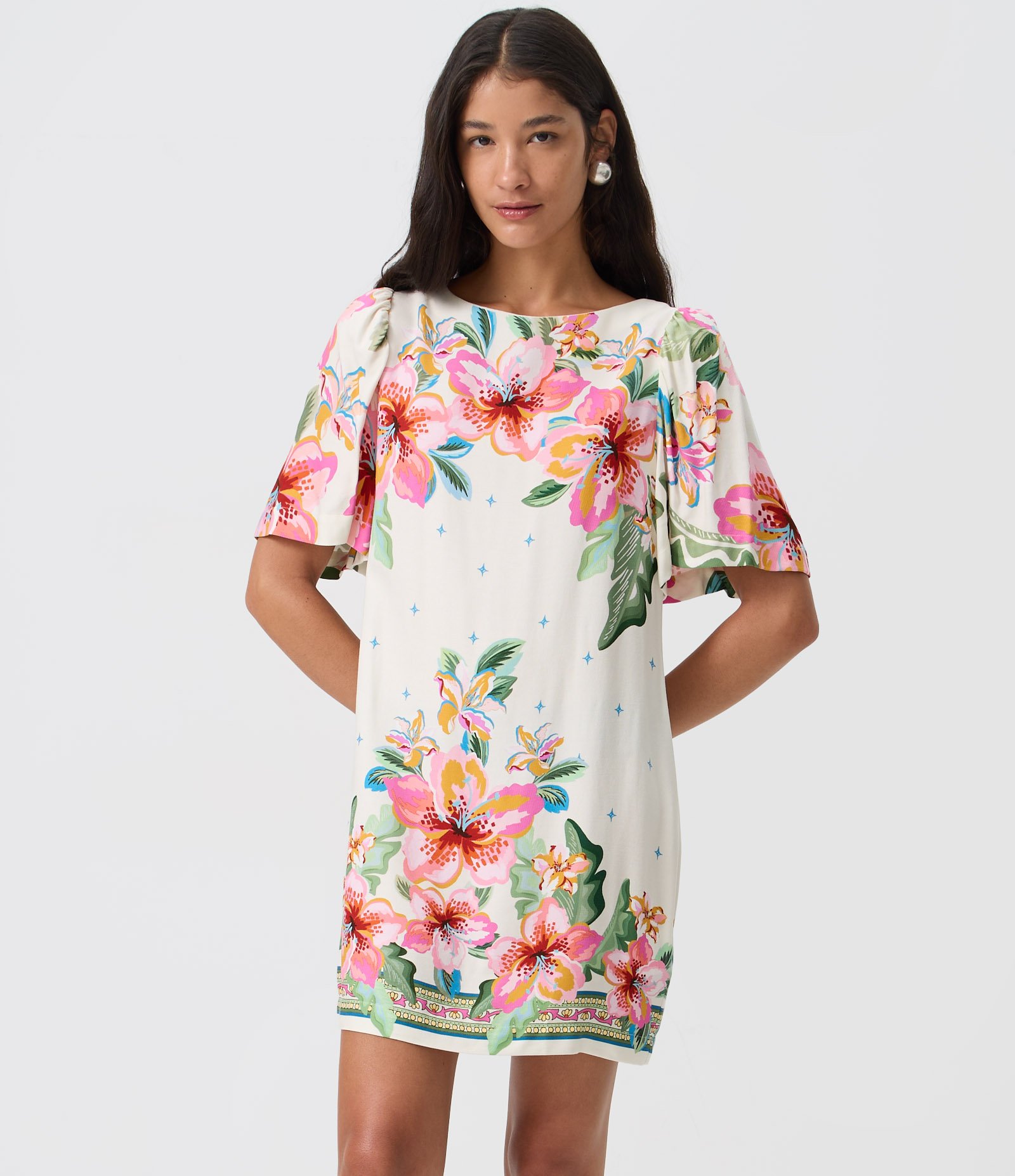 Vestido Curto com Estampa Floral e Abertura nas Costas Off White 2