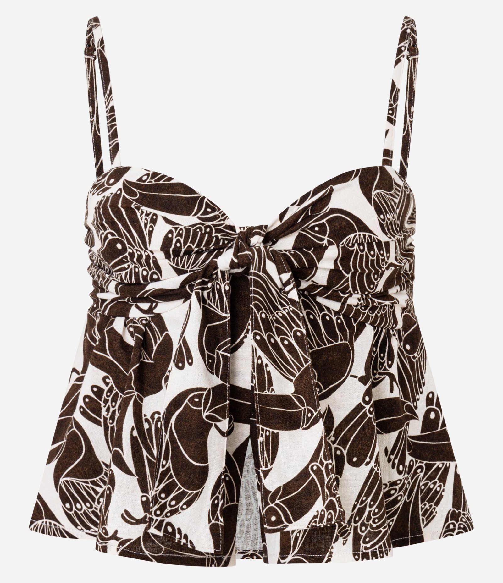 Blusa com Alças e Amarração Frontal Estampado Marrom 1