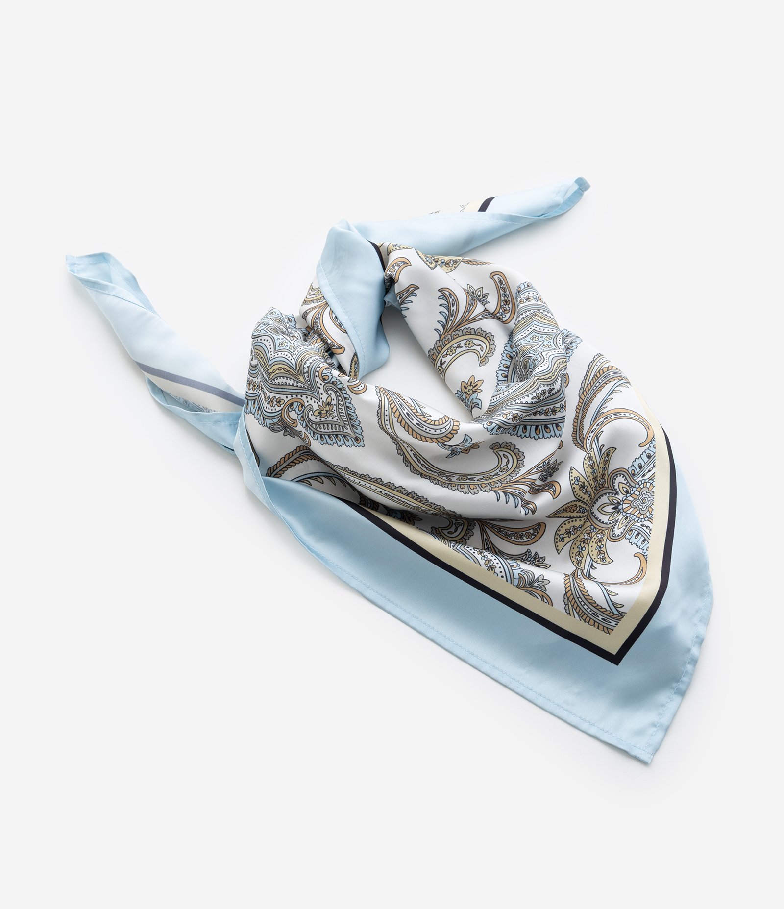Lenço Retangular em Cetim com Estampa Paisley Azul 4