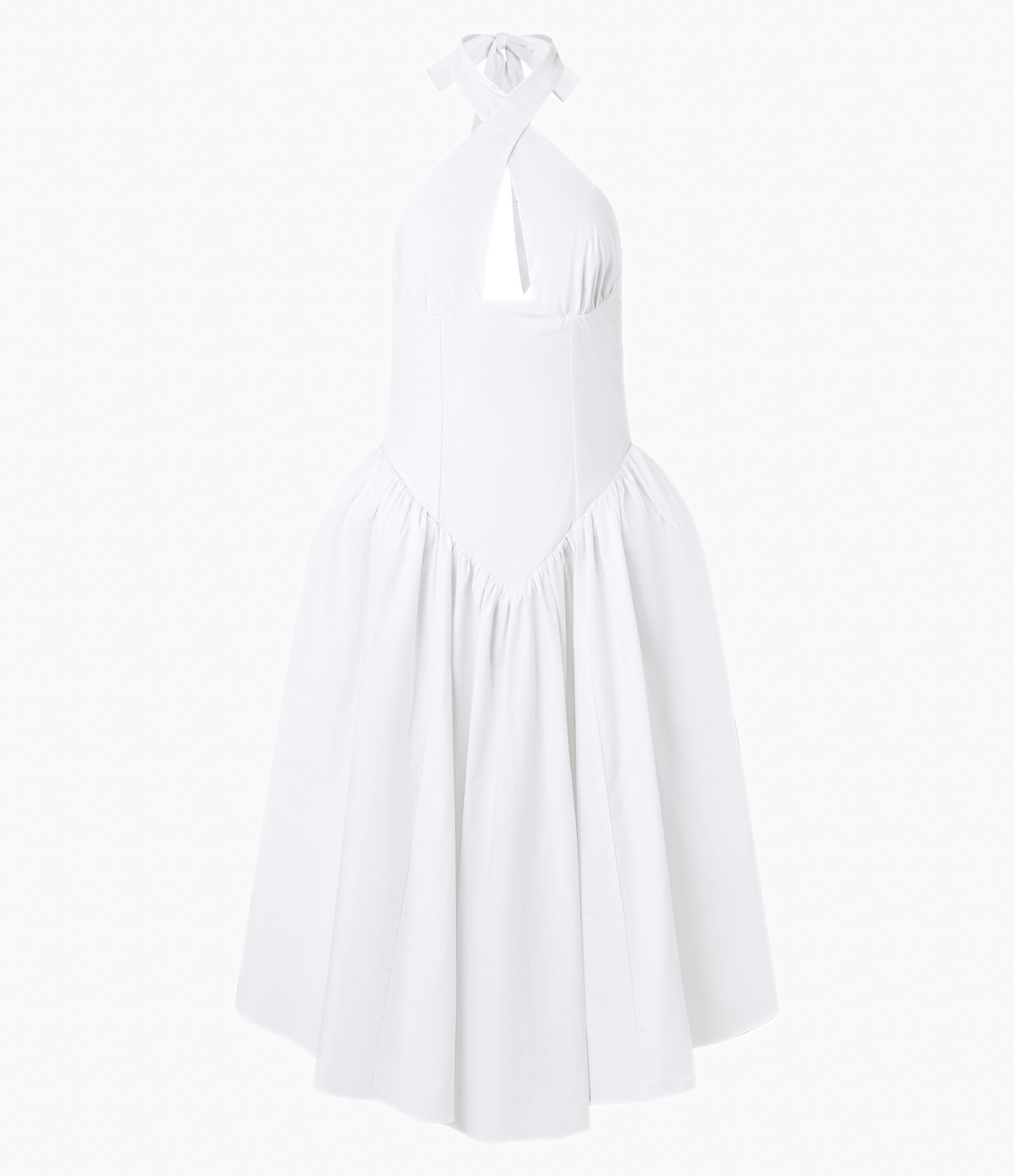 Vestido Evasê em Tricoline com Decote Cruzado e Saia Rodada Branco 9