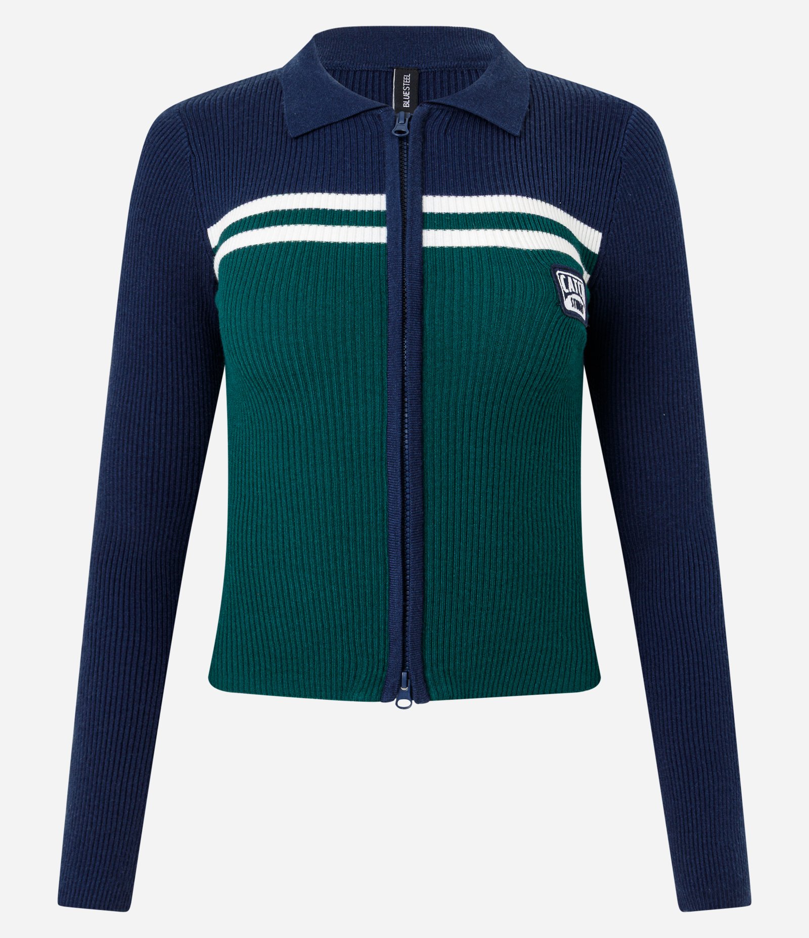 Blusa Gola Polo em Tricô com Estampa Náutica e Zíper Azul / Verde 1