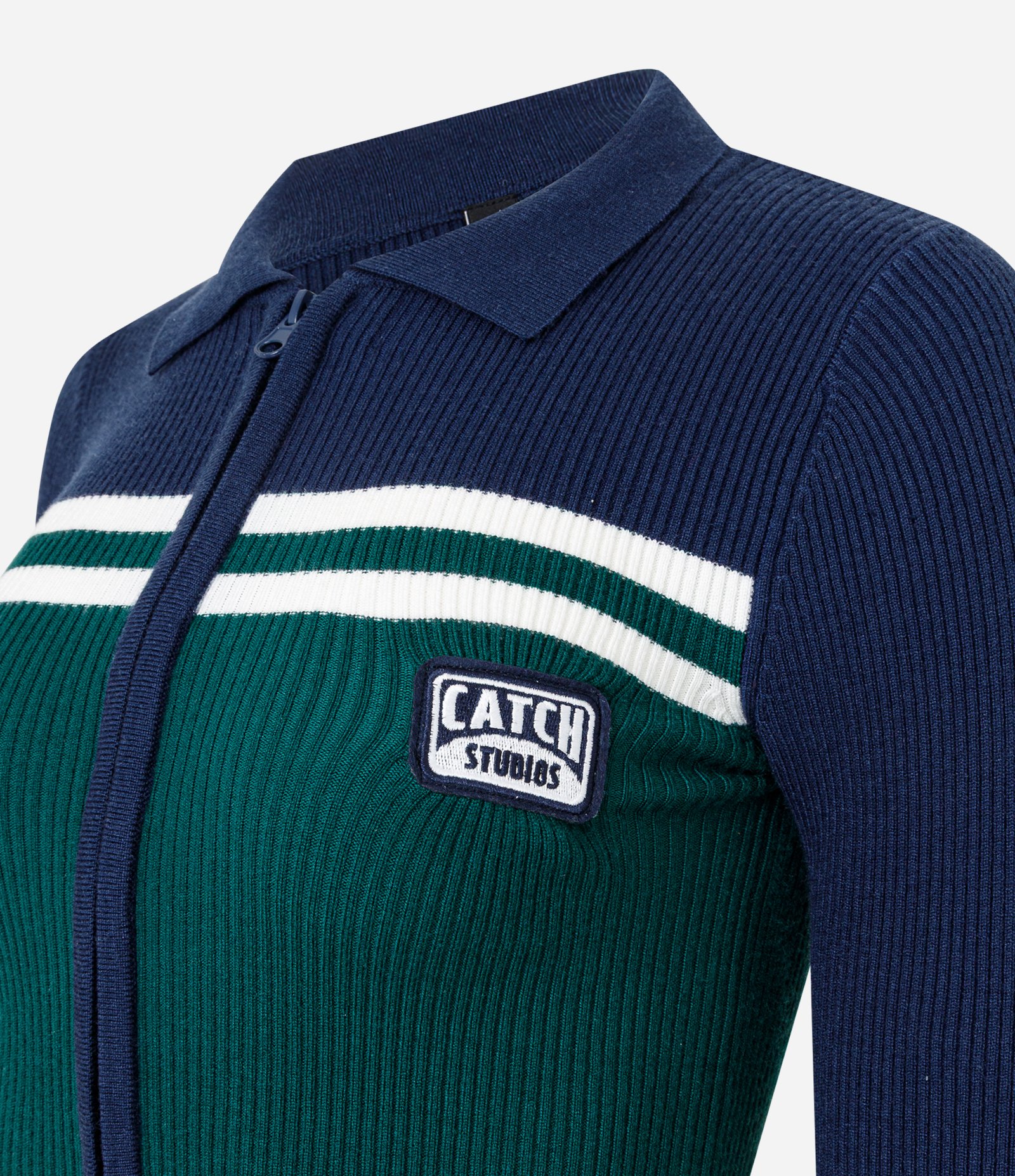 Blusa Gola Polo em Tricô com Estampa Náutica e Zíper Azul / Verde 2