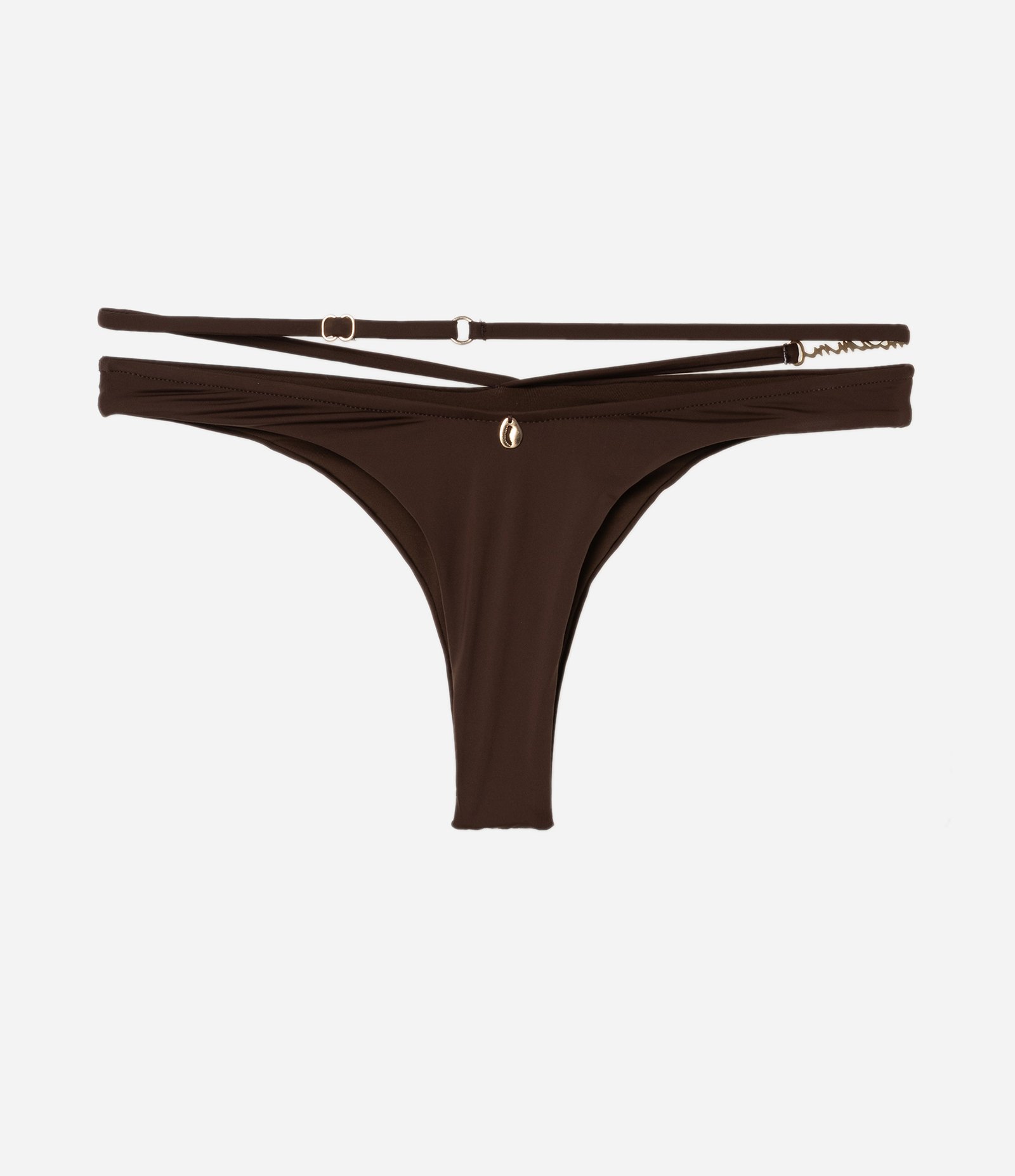Biquíni Calcinha Asa Delta em Microfibra com Búzio Metalizado Marrom 6