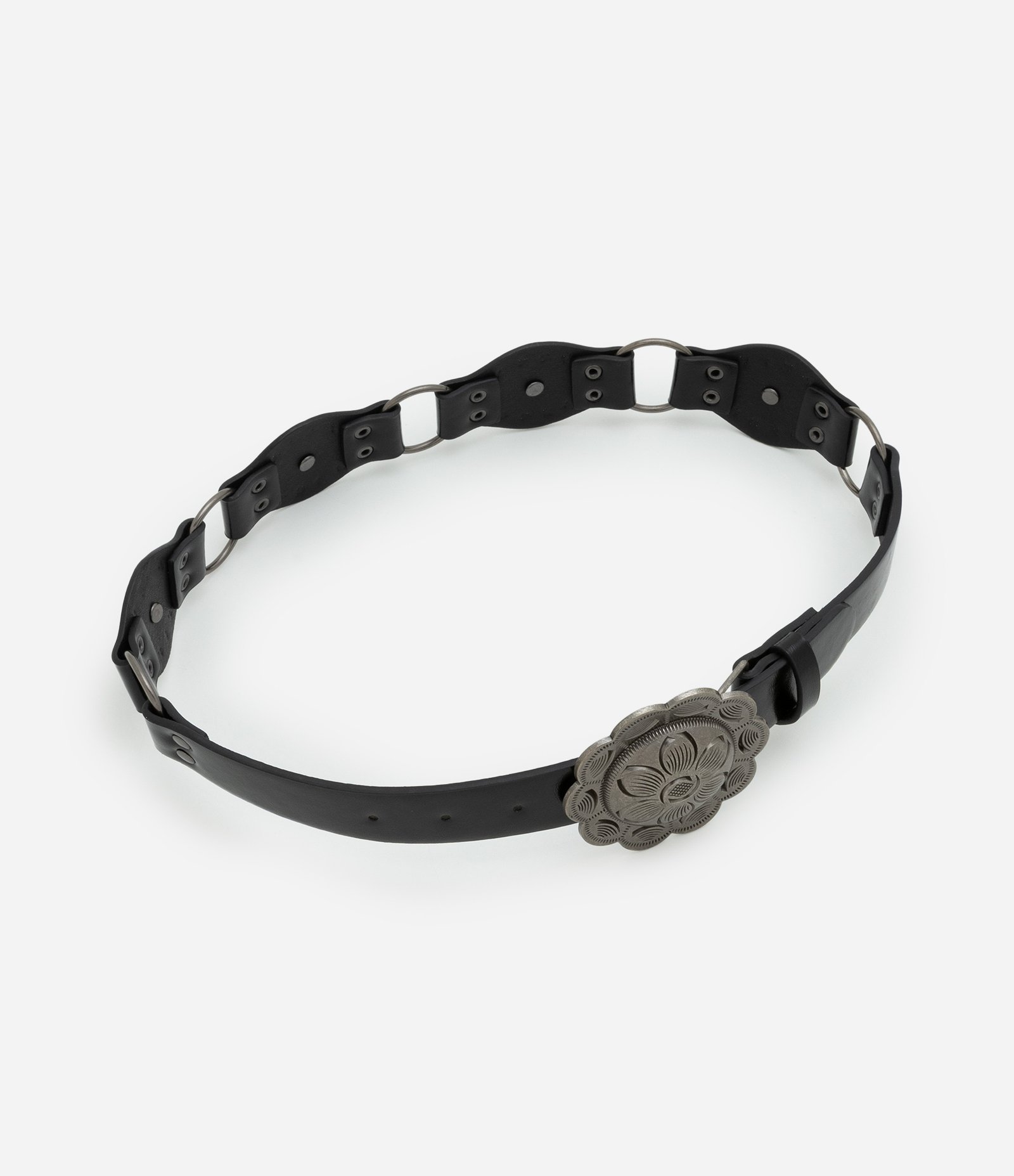 Cinto Largo com Fivela de Flor e Detalhes de Metal Preto 1