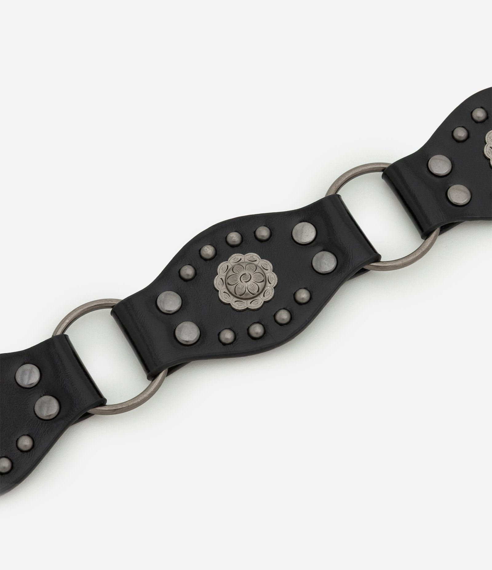 Cinto Largo com Fivela de Flor e Detalhes de Metal Preto 3