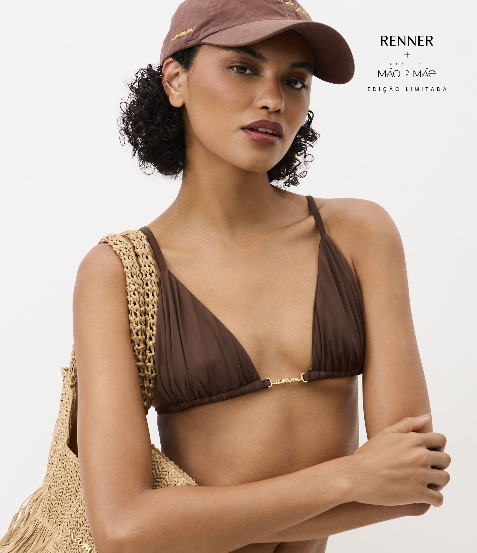 Biquíni Top Cortininha em Microfibra com Aviamento de Metal Marrom 1