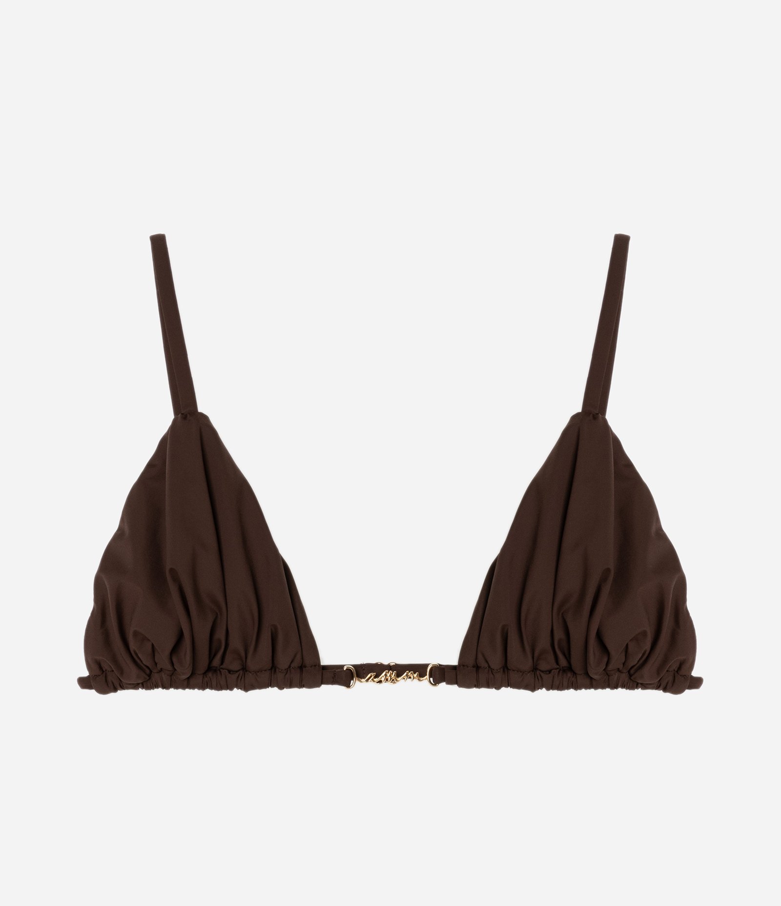 Biquíni Top Cortininha em Microfibra com Aviamento de Metal Marrom 5