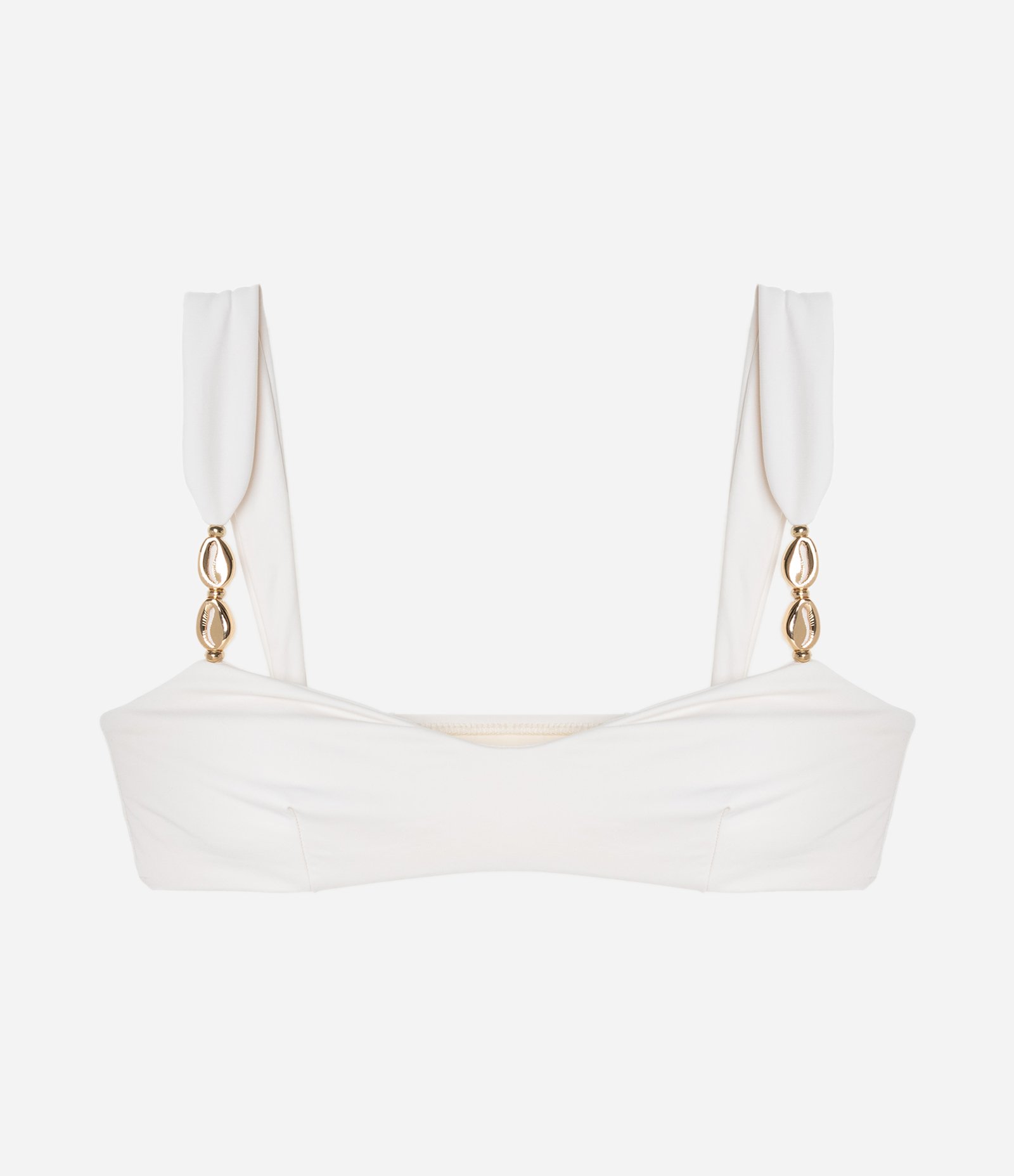 Biquíni Top Camisetinha sem Bojo com Aviamentos de Búzios Branco 5