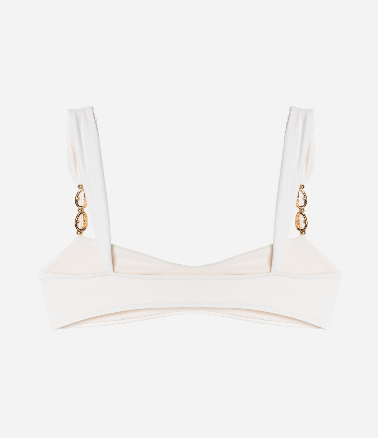 Biquíni Top Camisetinha sem Bojo com Aviamentos de Búzios Branco 6