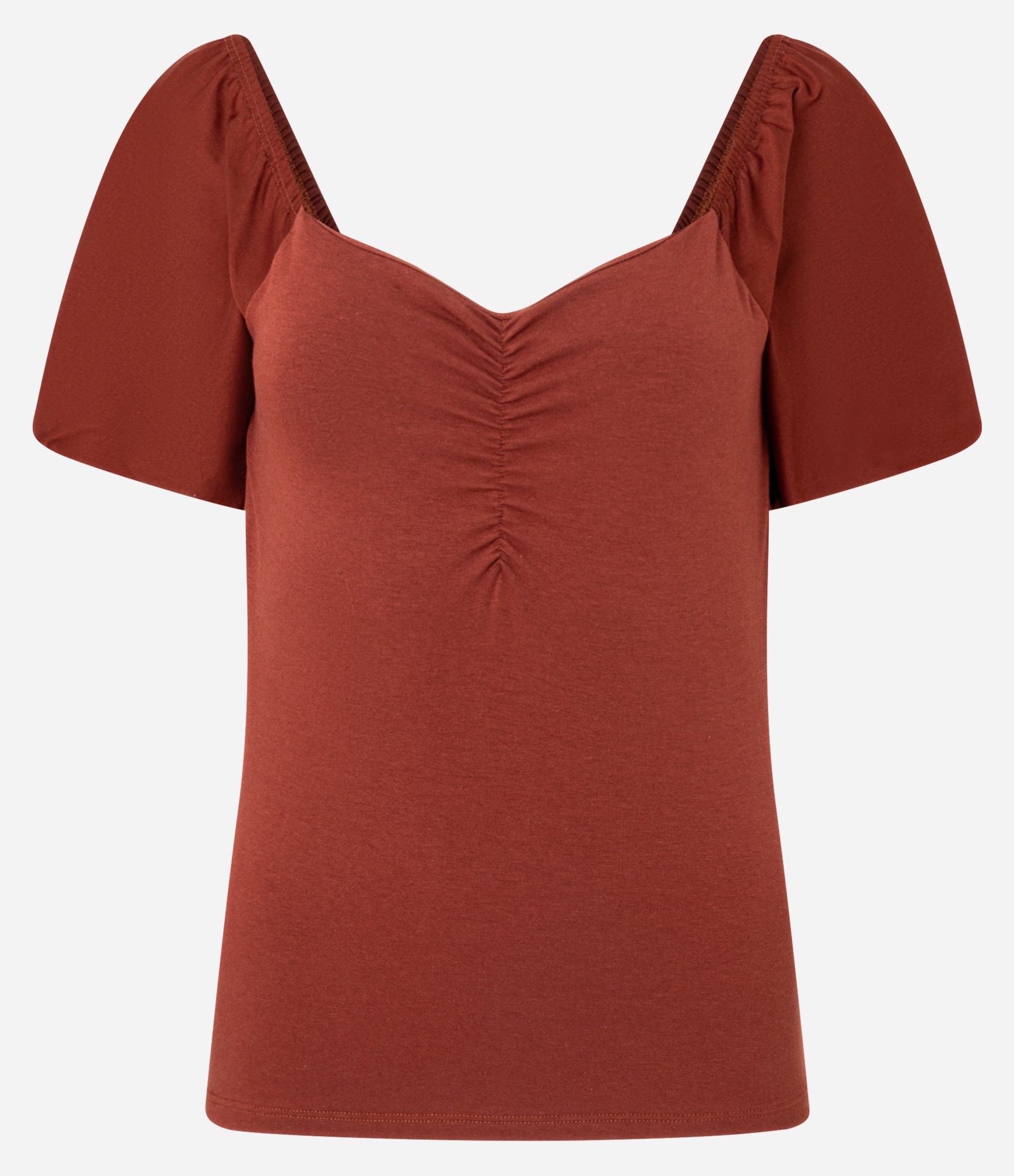 Blusa em Tricoline com Franzidinho no Busto Vermelho 4