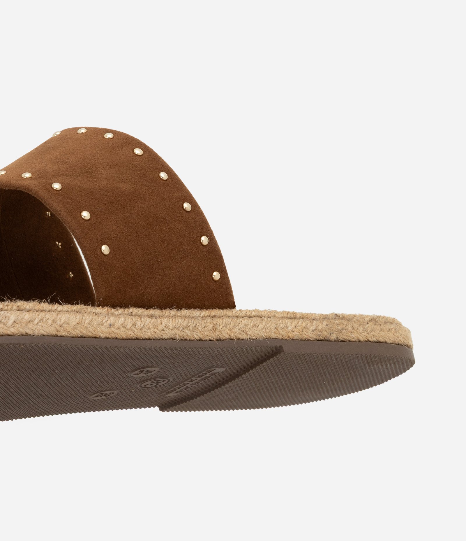 Sandália Rasteira Mule com Efeito Camurça e Rebites Marrom 3