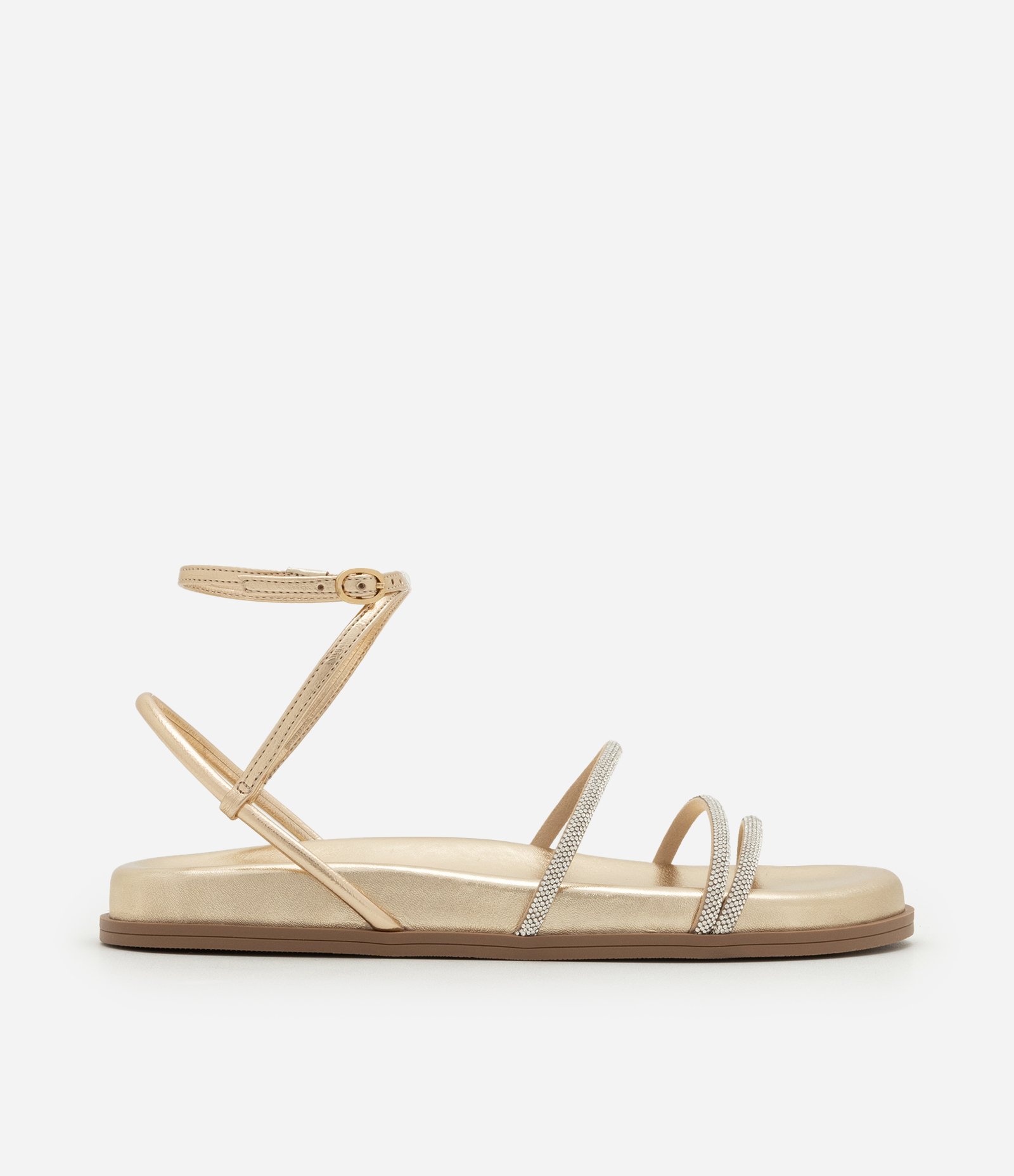 Sandália Rasteira Sport Sandal com Tiras de Brilho Dourado 1