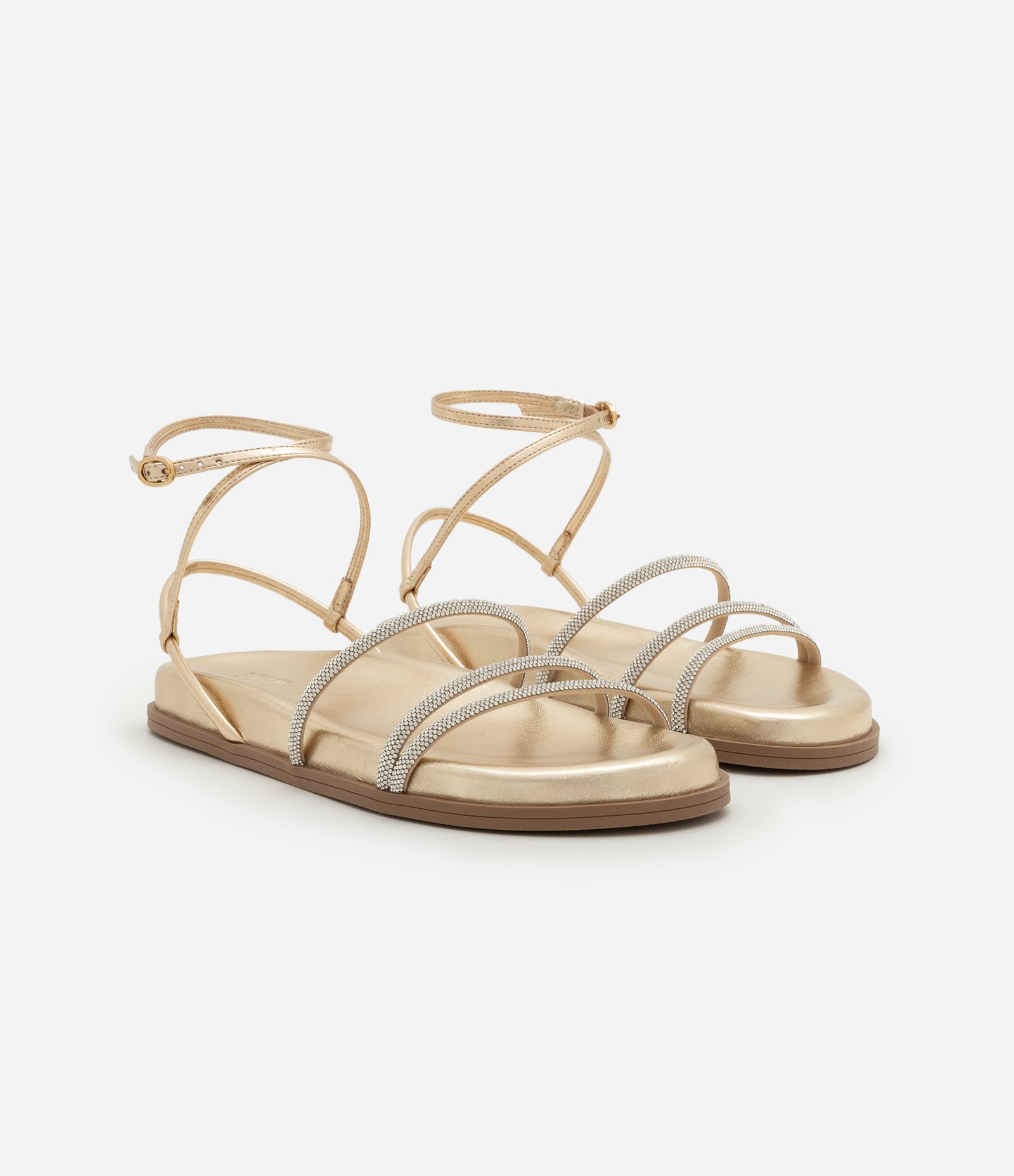 Sandália Rasteira Sport Sandal com Tiras de Brilho Dourado 2
