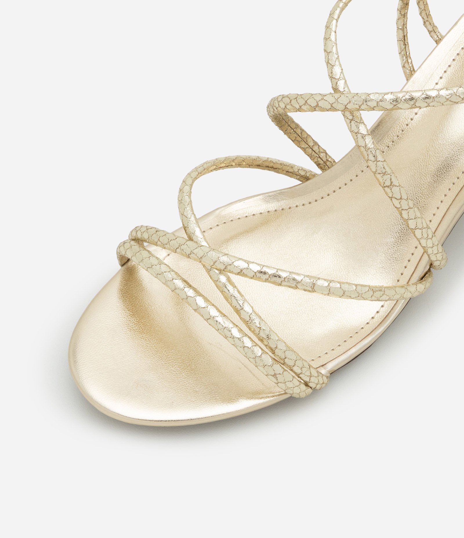 Sandália de Tiras com Textura Cobra e Salto Bloco Dourado 5