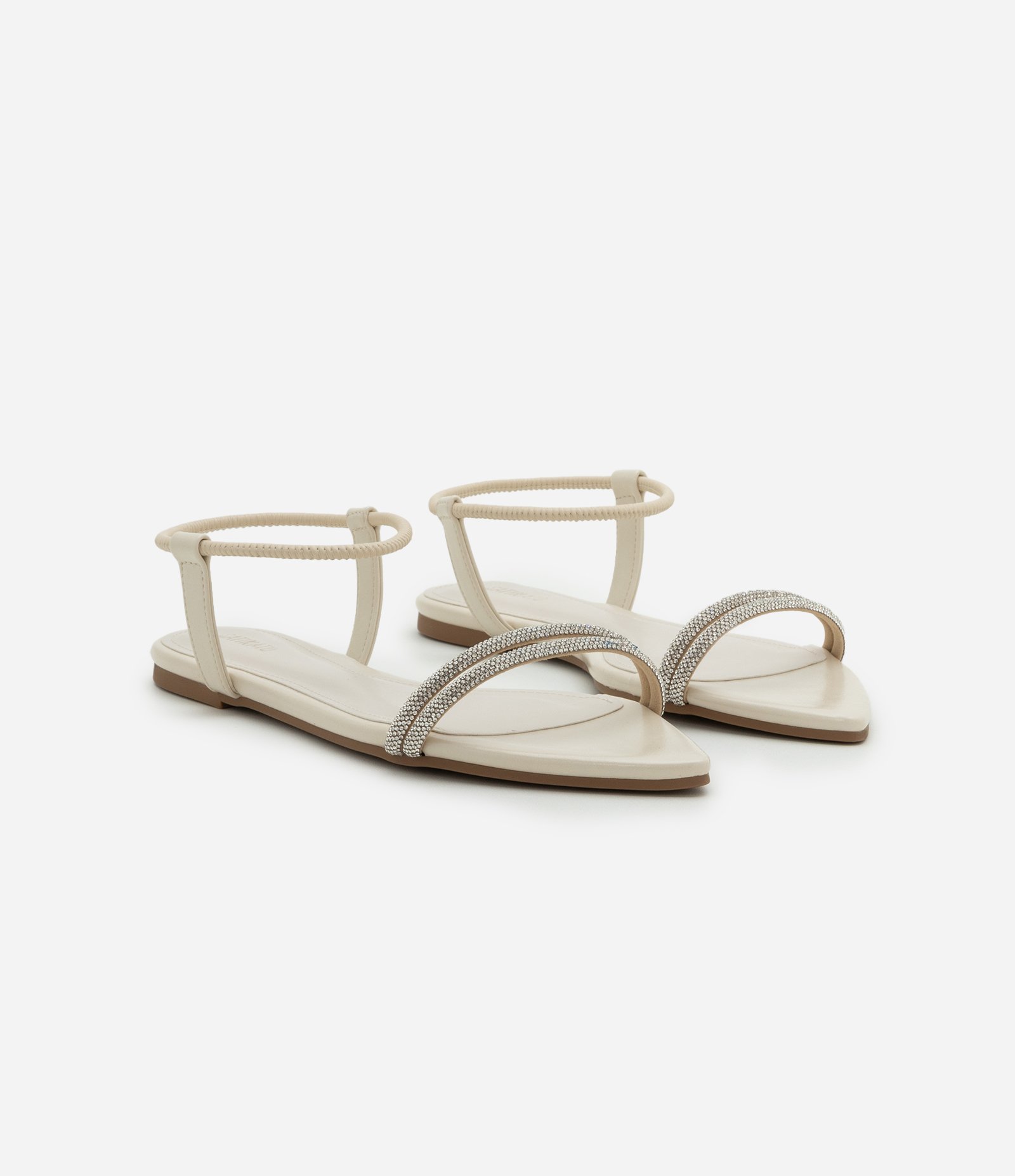 Sandália Rasteira com Bico Folha e Tiras de Strass Off White 2