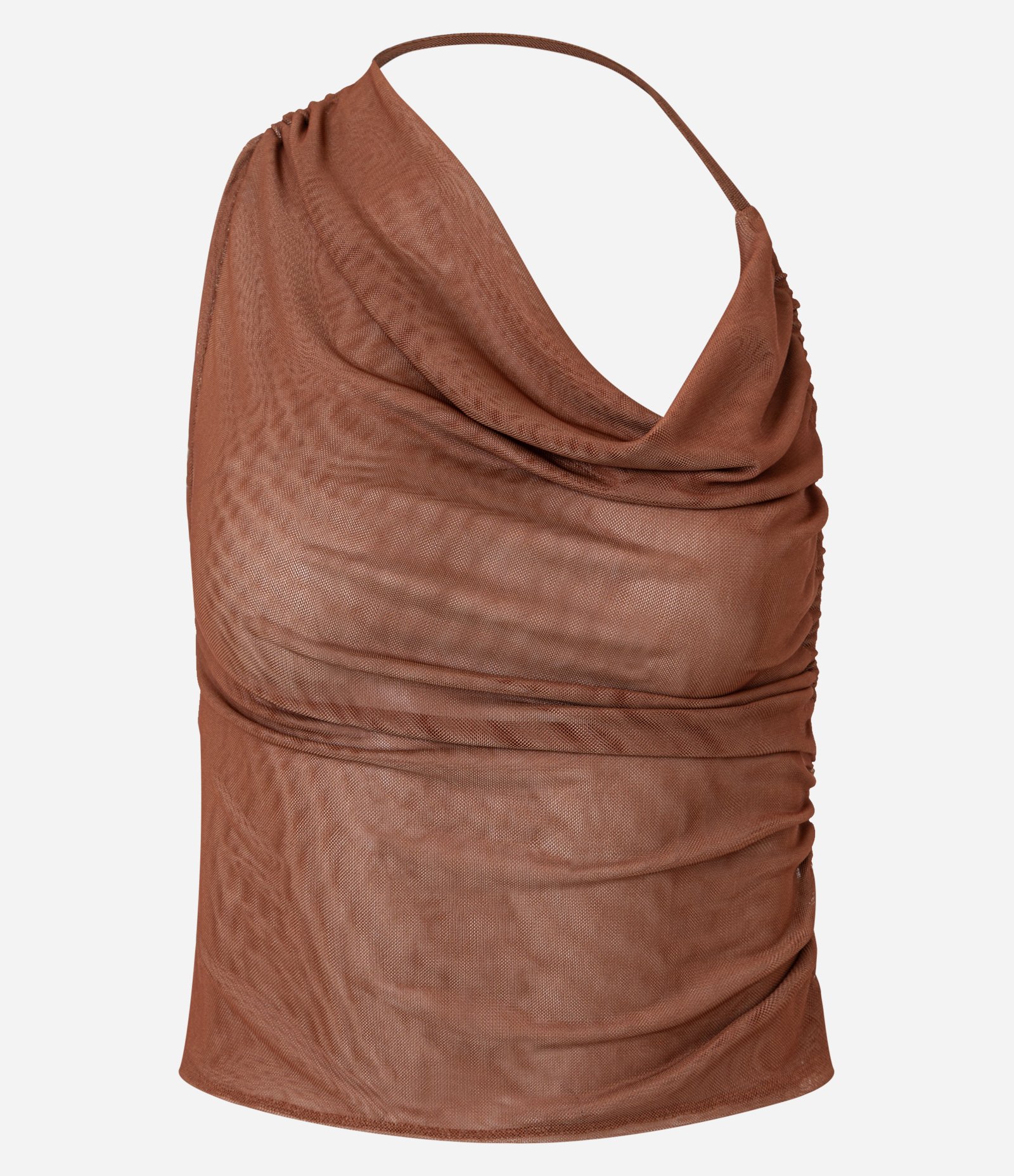 Blusa em Tule com com Decote Degagê Assimétrico Marrom 6