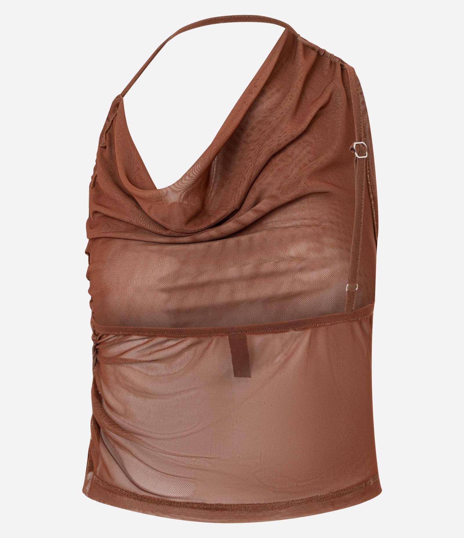 Blusa em Tule com com Decote Degagê Assimétrico Marrom 7