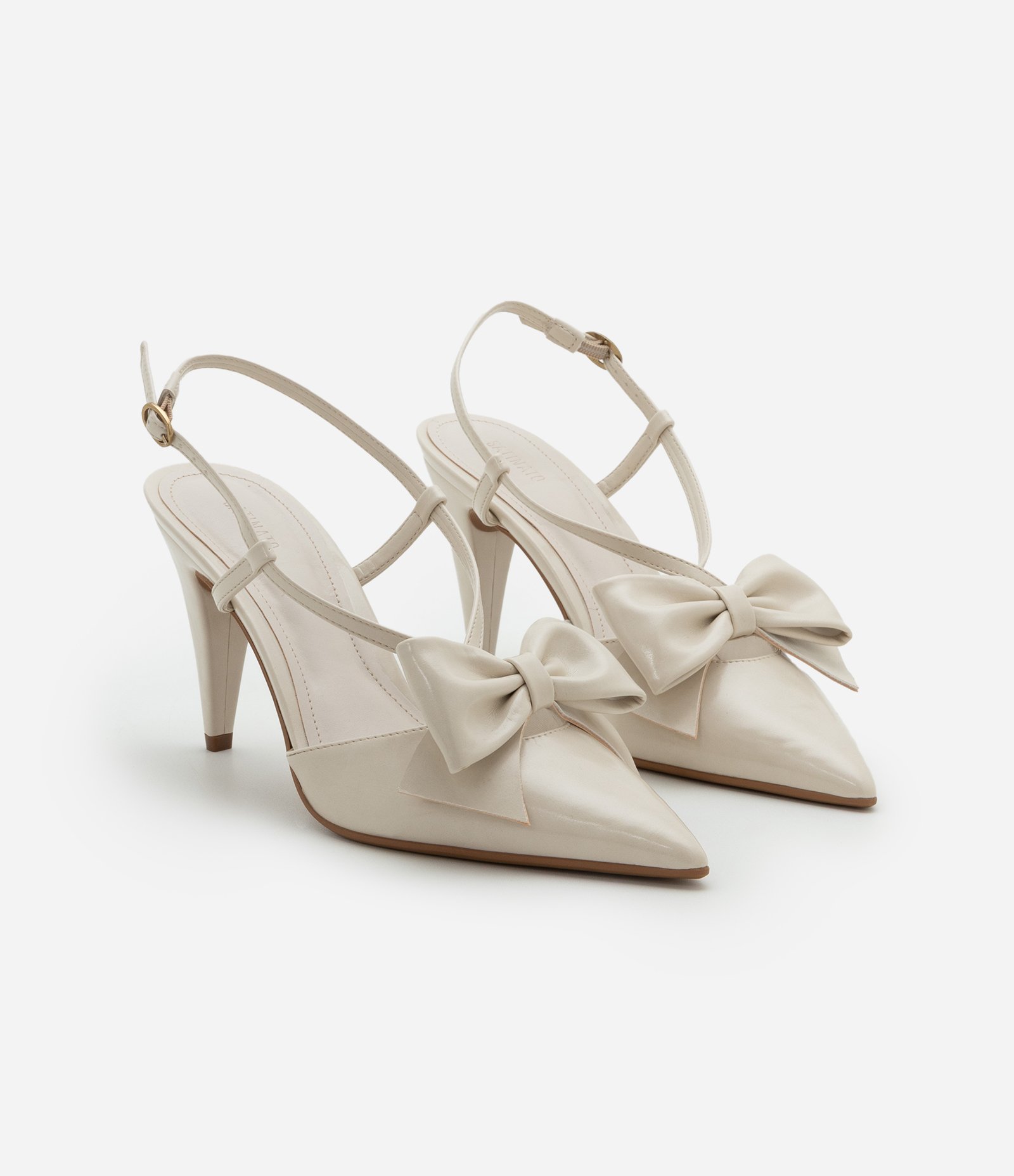 Sapato Slingack com Maxi Laço e Salto Cone Bege 2