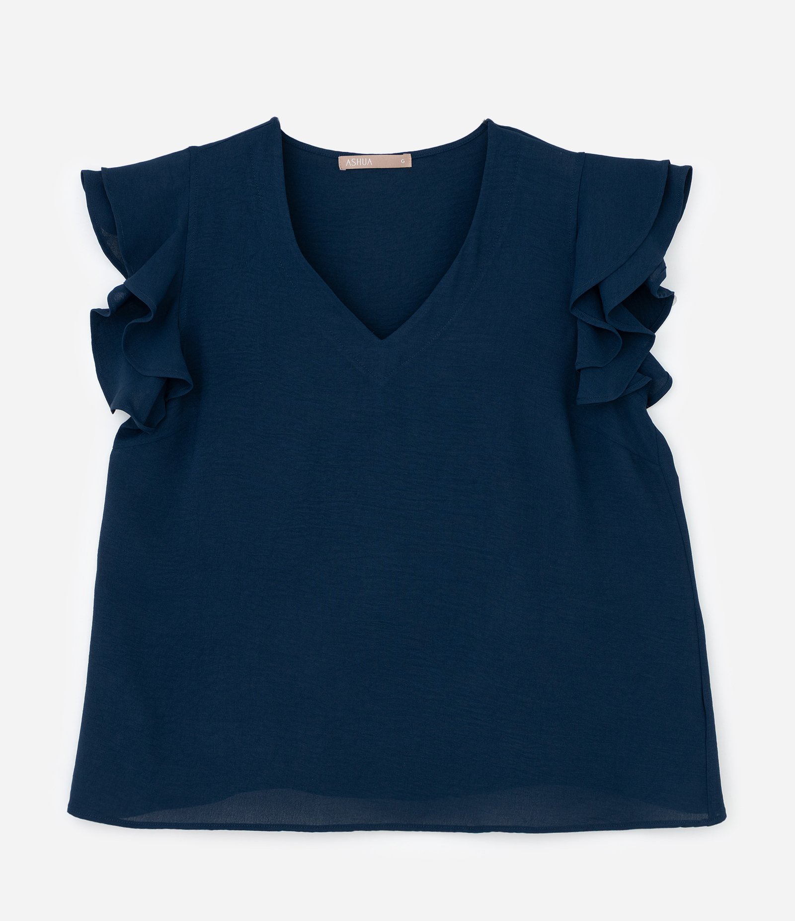 Blusa em Crepe com Babado Duplo no Ombro Curve & Plus Size Azul 4