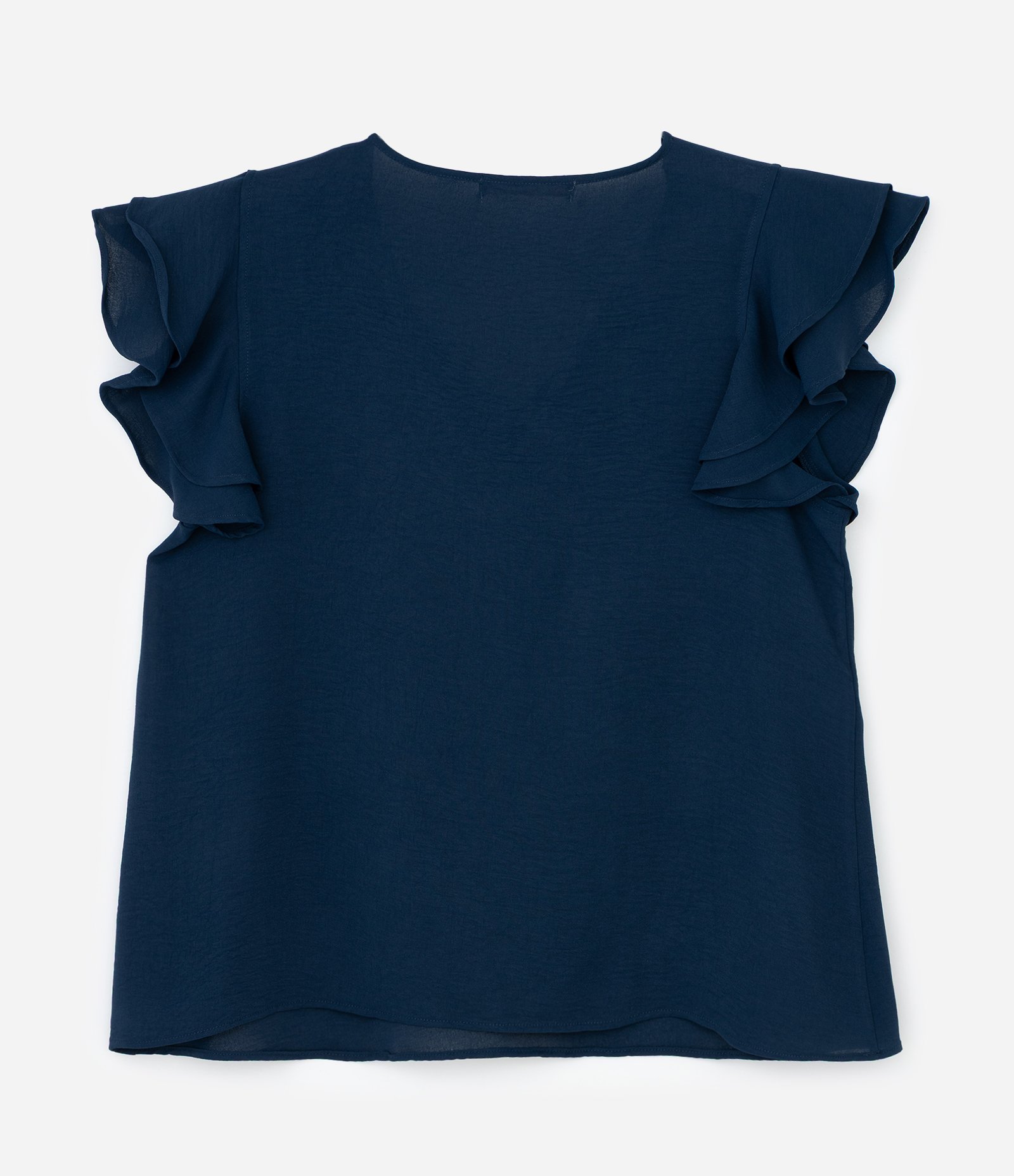 Blusa em Crepe com Babado Duplo no Ombro Curve & Plus Size Azul 5