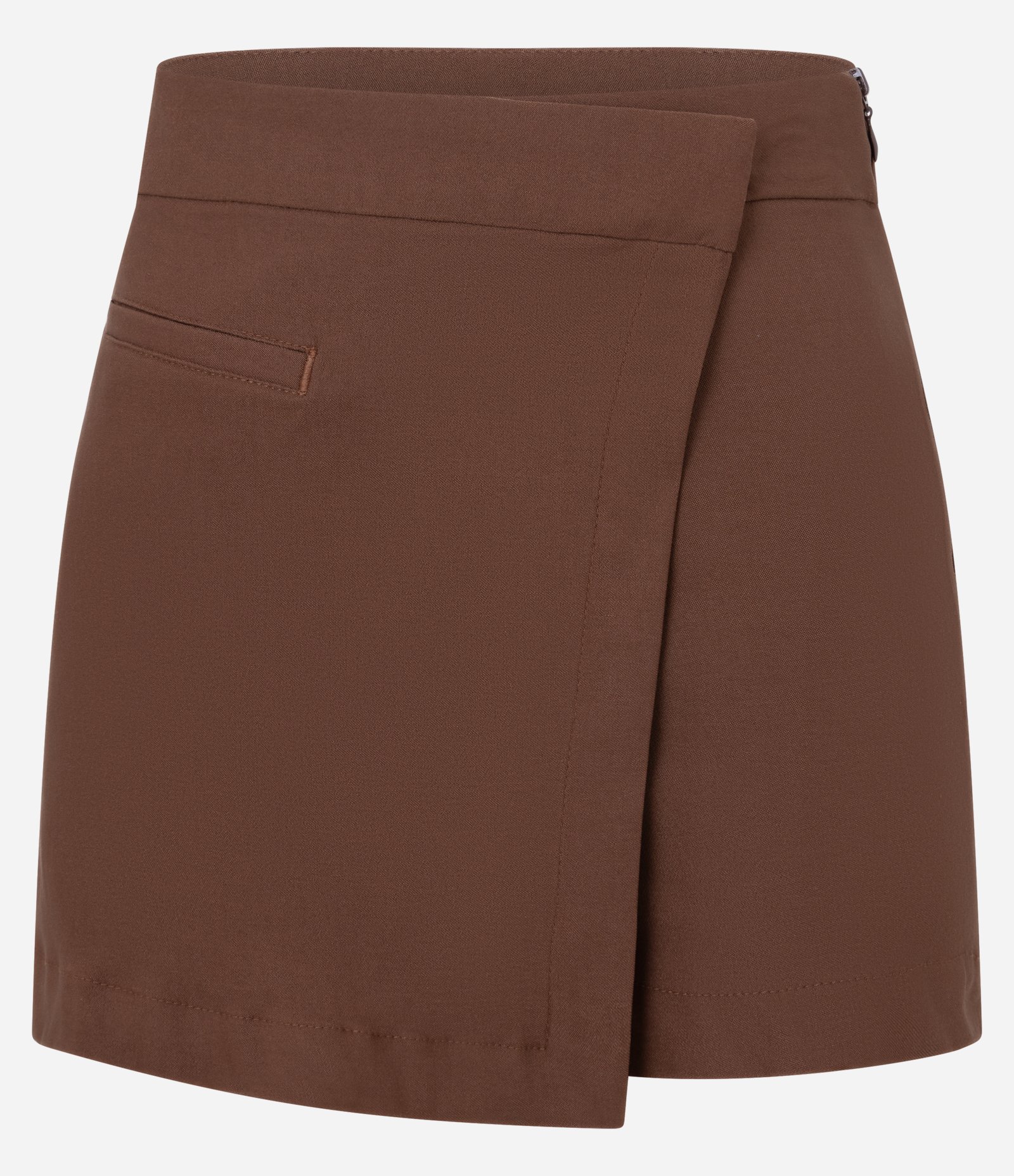 Short Saia em Bengaline com Transpassado e Bolsinho Marrom 6