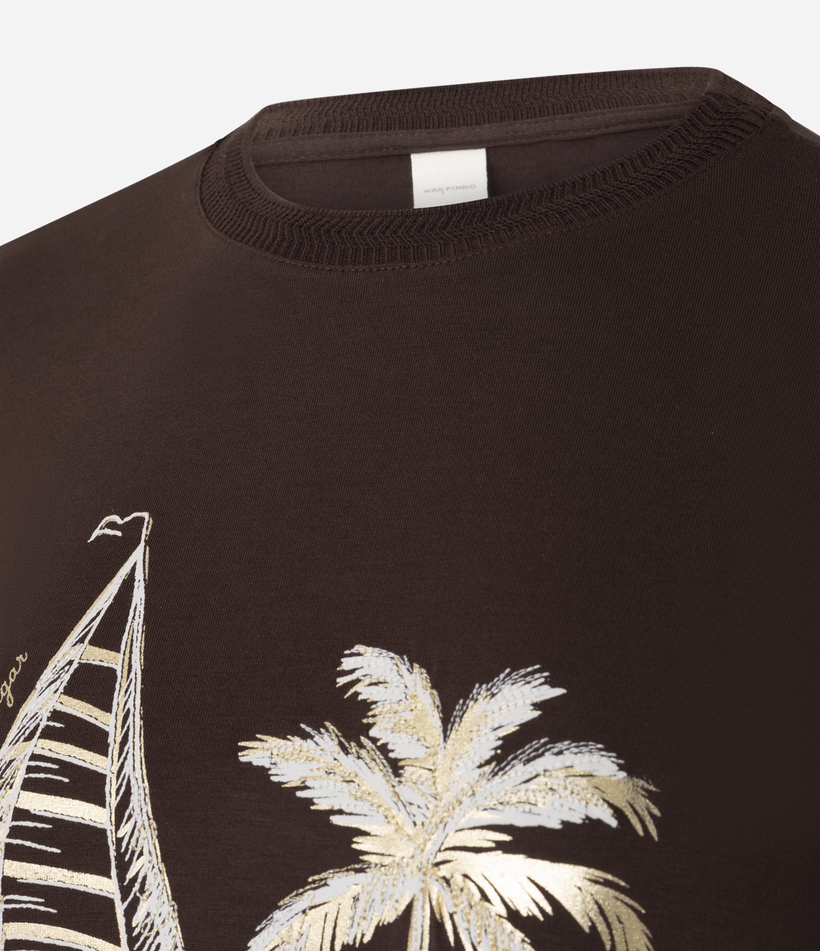 Blusa Slim em Algodão com Estampa Barco e Coqueiro Marrom 6